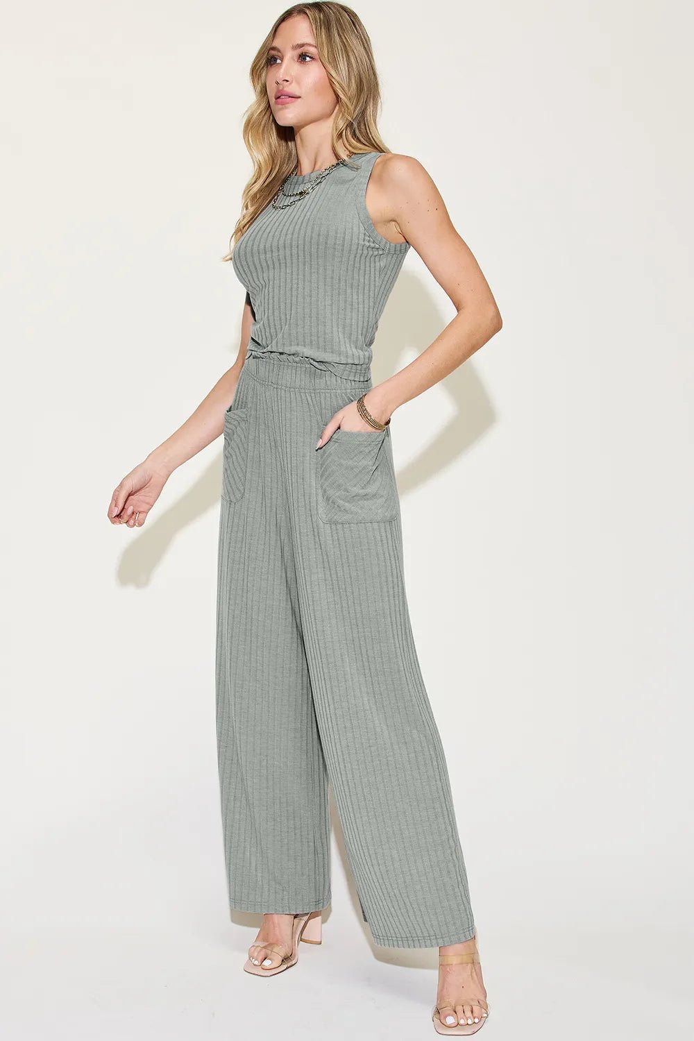 Basic Bae Full Size Ribbed Tank and Wide Leg Pants Set - PBNJ FASHIONS