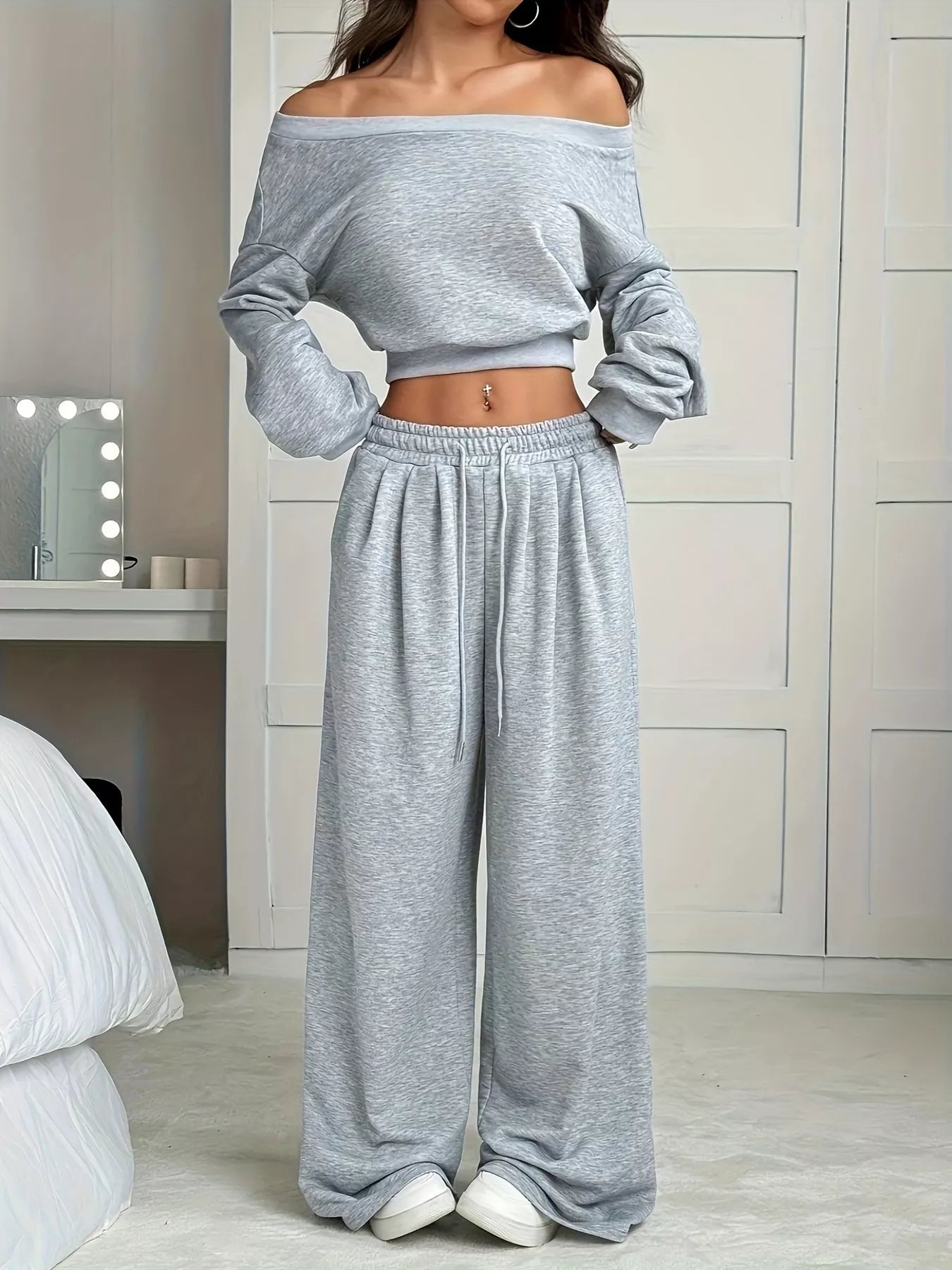 Full Size Boat Neck Crop Top & Wide Leg Pants Set Plus Size - PBNJ FASHIONS