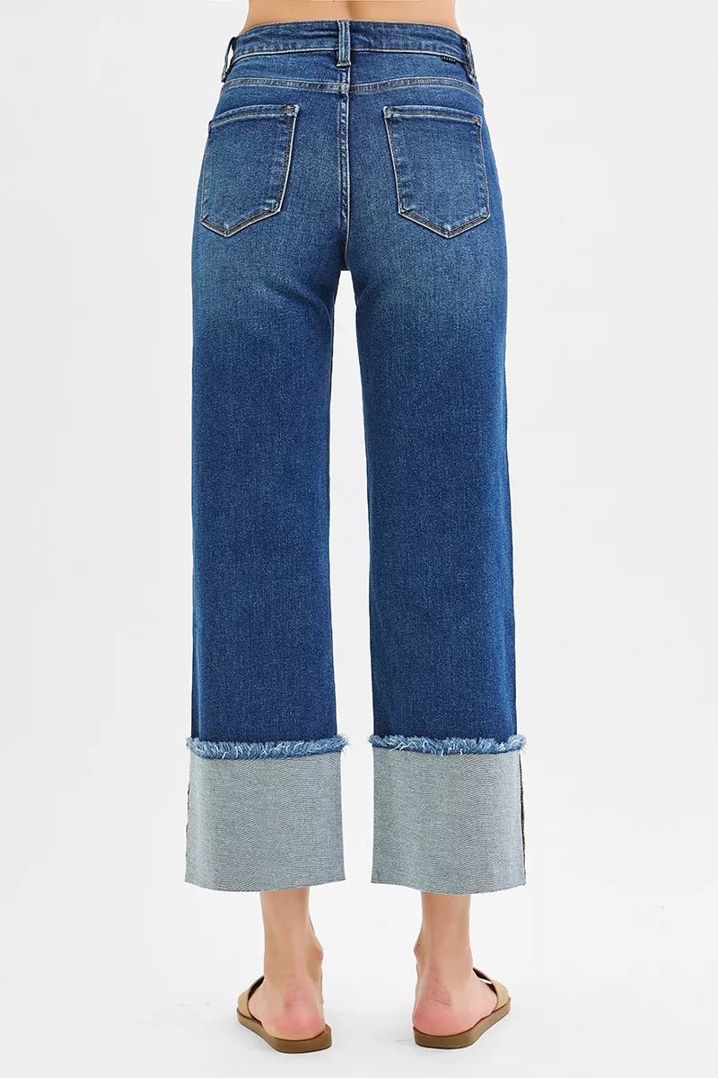 RISEN Full Size Mid Rise Crop Wide Wide Cuffed Jeans Plus Size - PBNJ FASHIONS