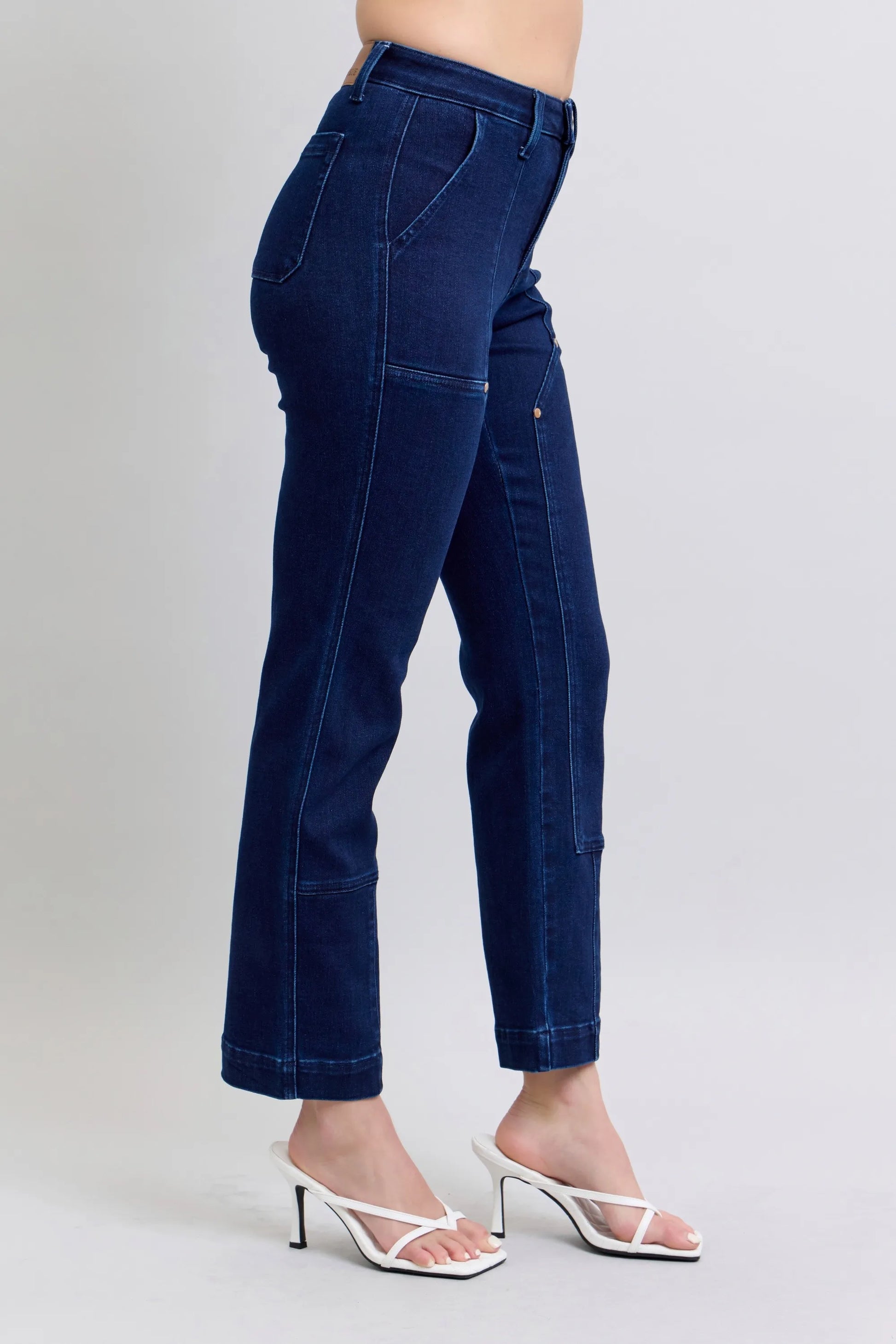 Judy Blue Full Size Hw Work Wear Knee Patch Straight Jeans Plus Size - PBNJ FASHIONS