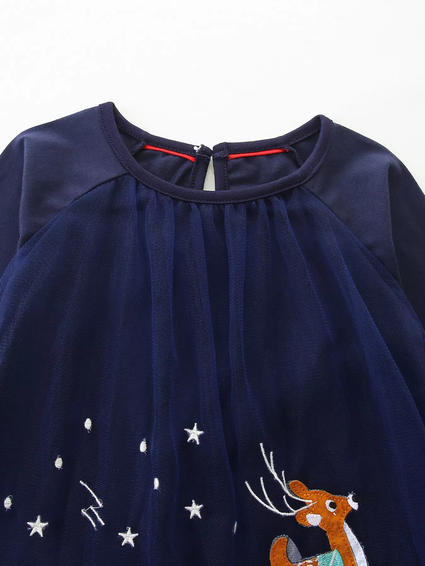 Children's Christmas Santa & Reindeer Embroidered Tulle Dress - PBNJ FASHIONS