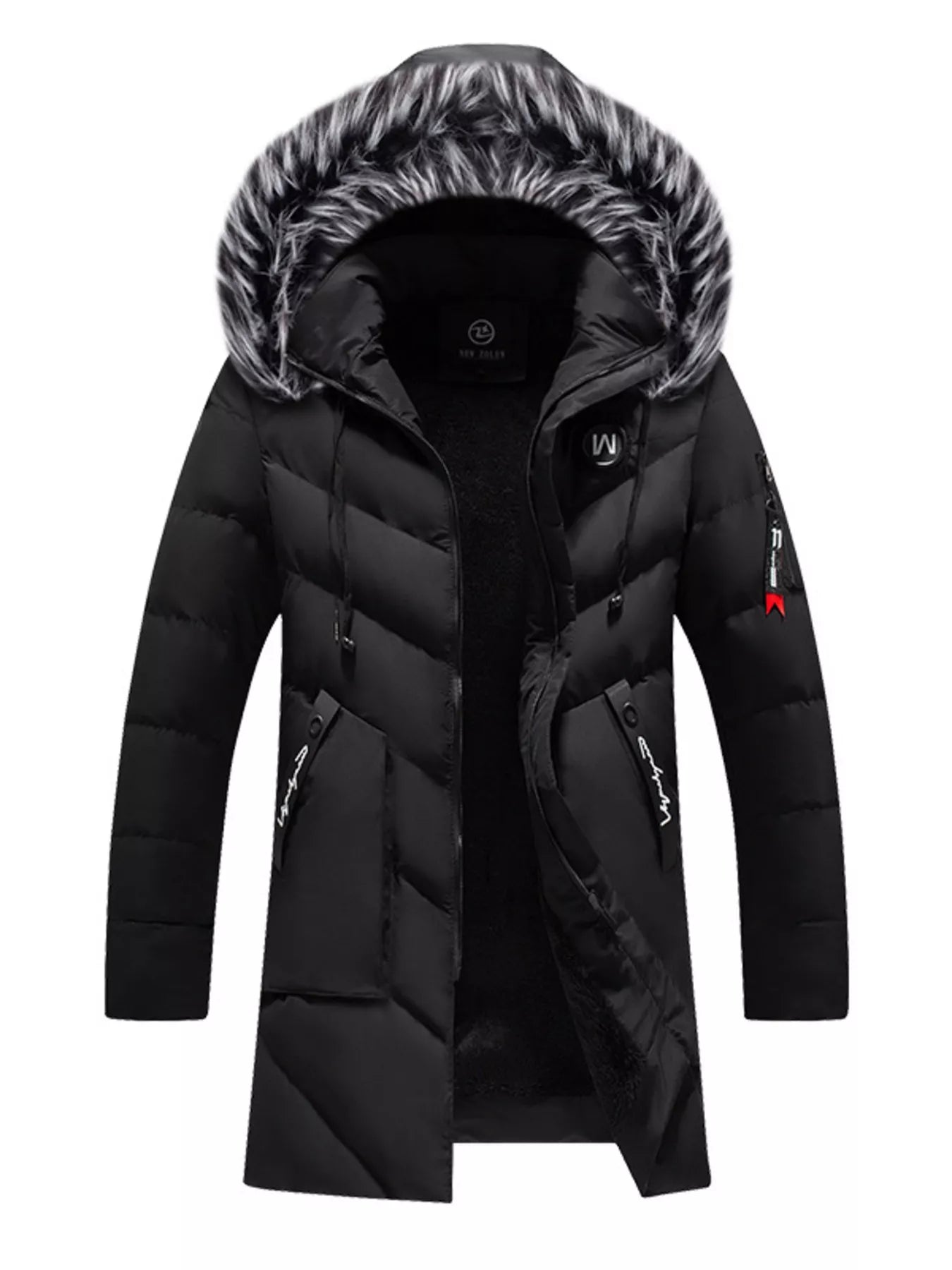 Men's Plus Size Longline Padded Winter Coat with Faux Fur Hood - PBNJ FASHIONS