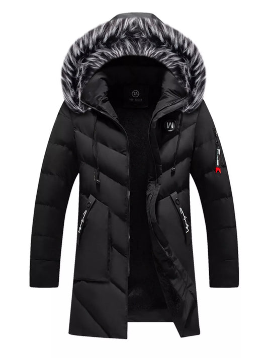 Men's Plus Size Longline Padded Winter Coat with Faux Fur Hood - PBNJ FASHIONS