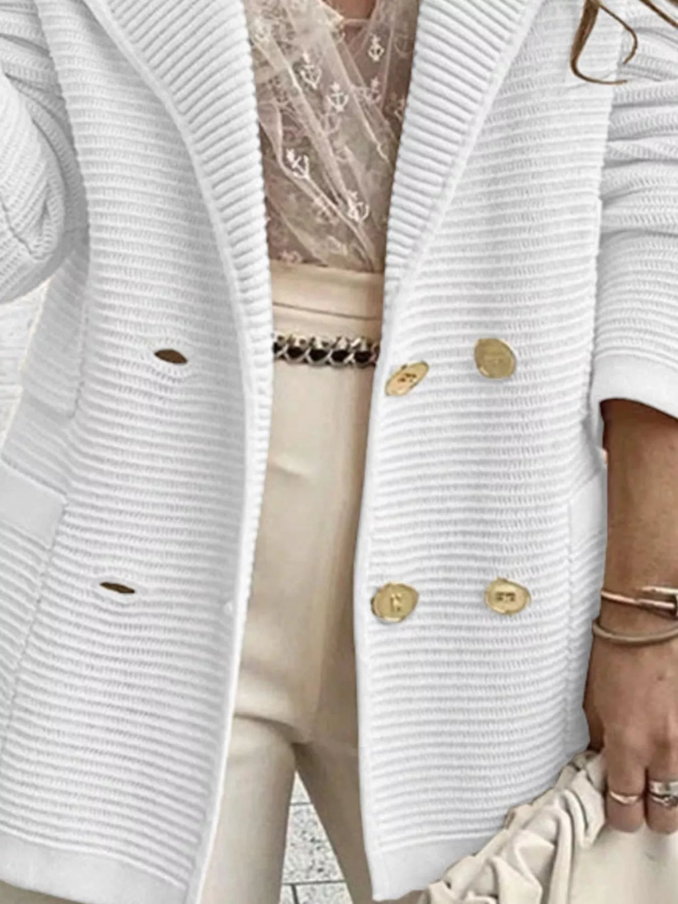 Texture Knit Double - Breasted Blazer - PBNJ FASHIONS