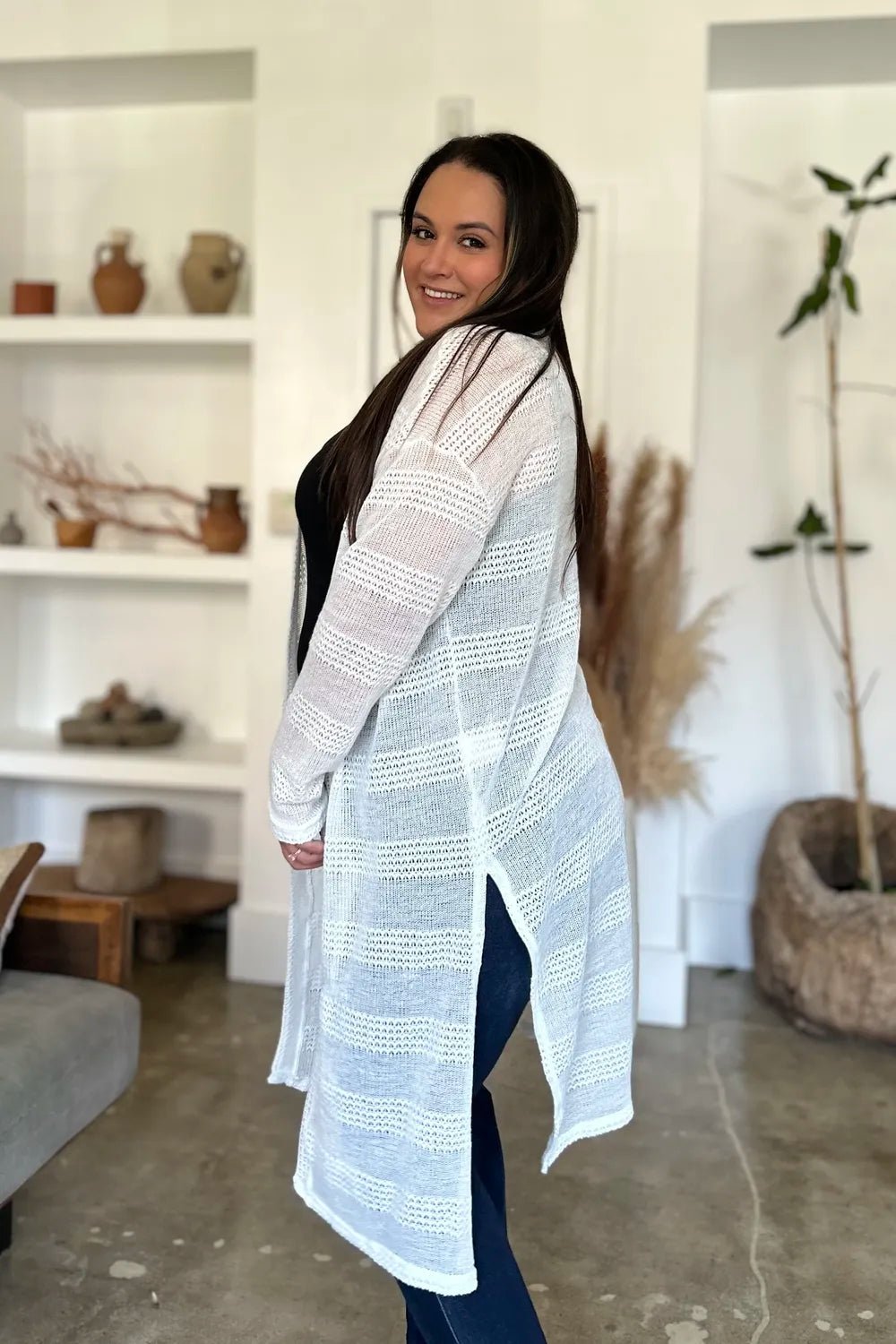 Double Take Full Size Open Front Longline Cardigan - PBNJ FASHIONS