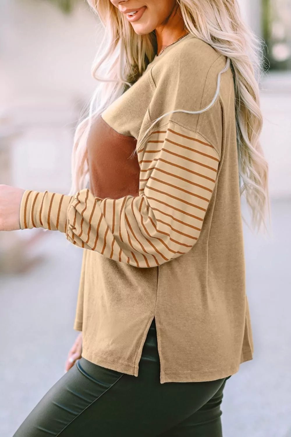 Colorblock Striped Bishop Sleeve Top - PBNJ FASHIONS