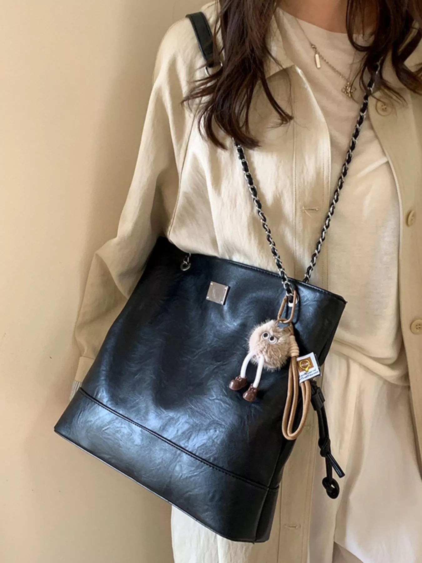 Chain Strap Faux Leather Tote Bag - PBNJ FASHIONS