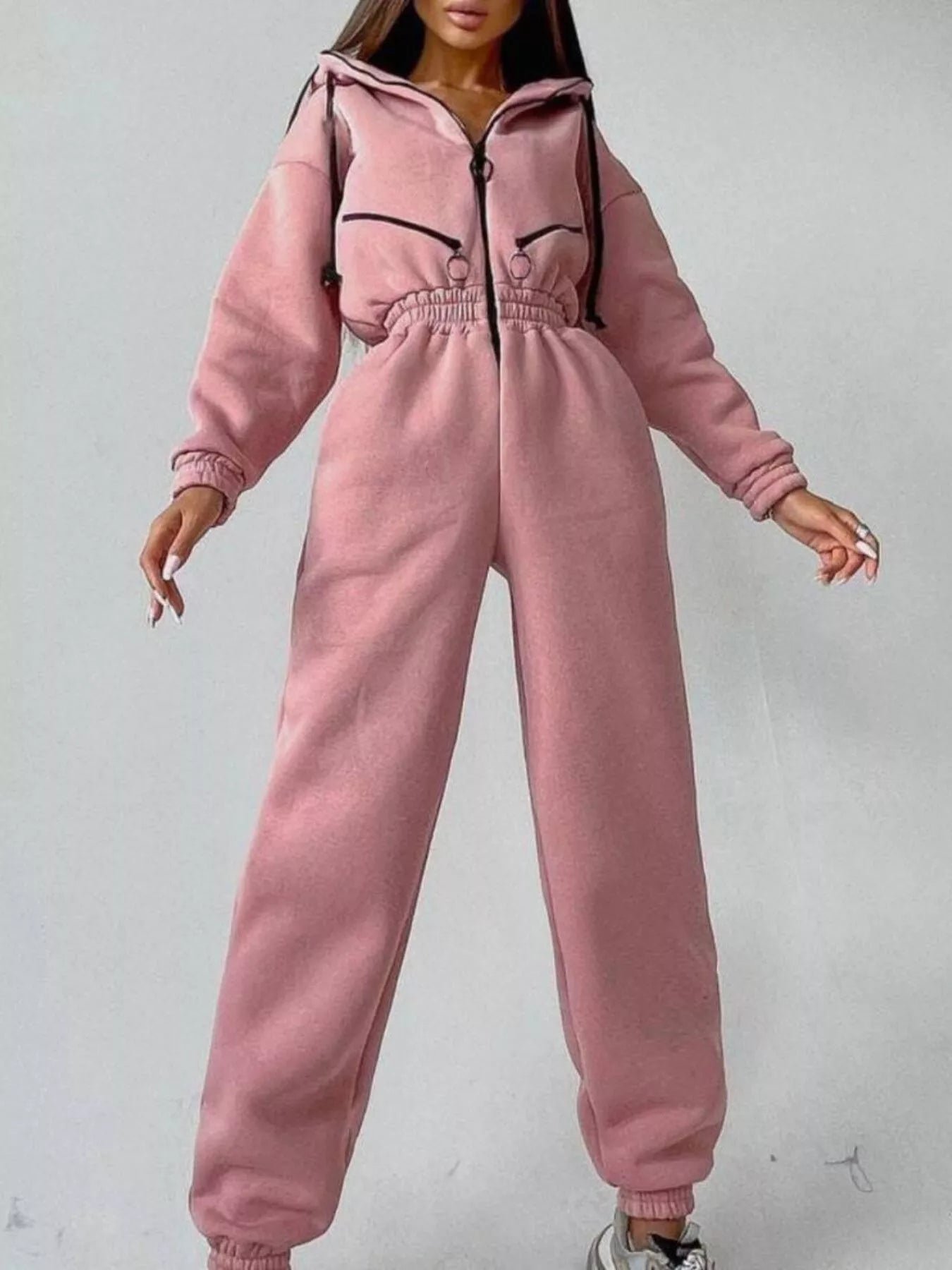 Hooded Zip - Up Long Sleeve Jumpsuit - PBNJ FASHIONS