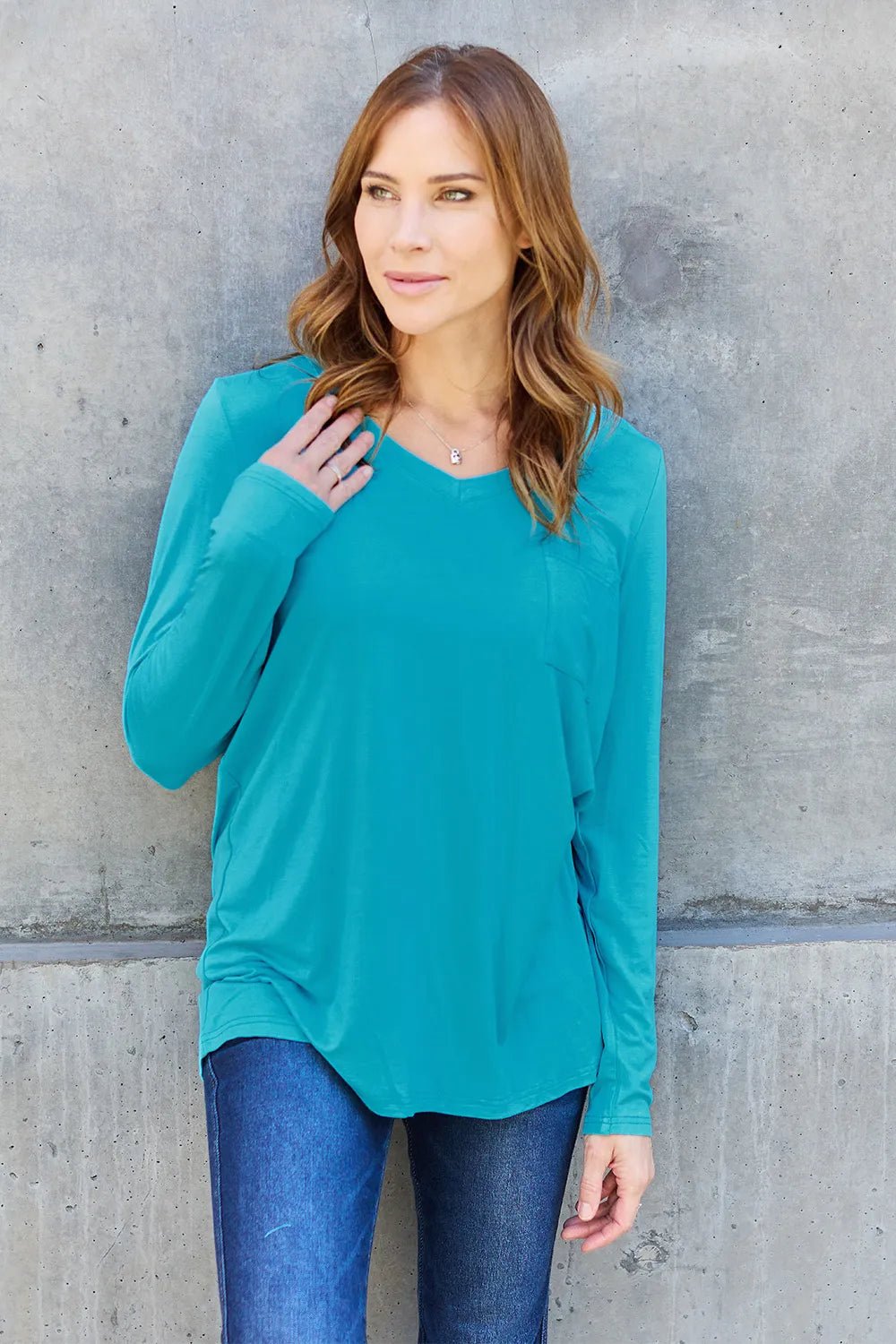 Basic Bae Full Size V - Neck Long Sleeve Top - PBNJ FASHIONS