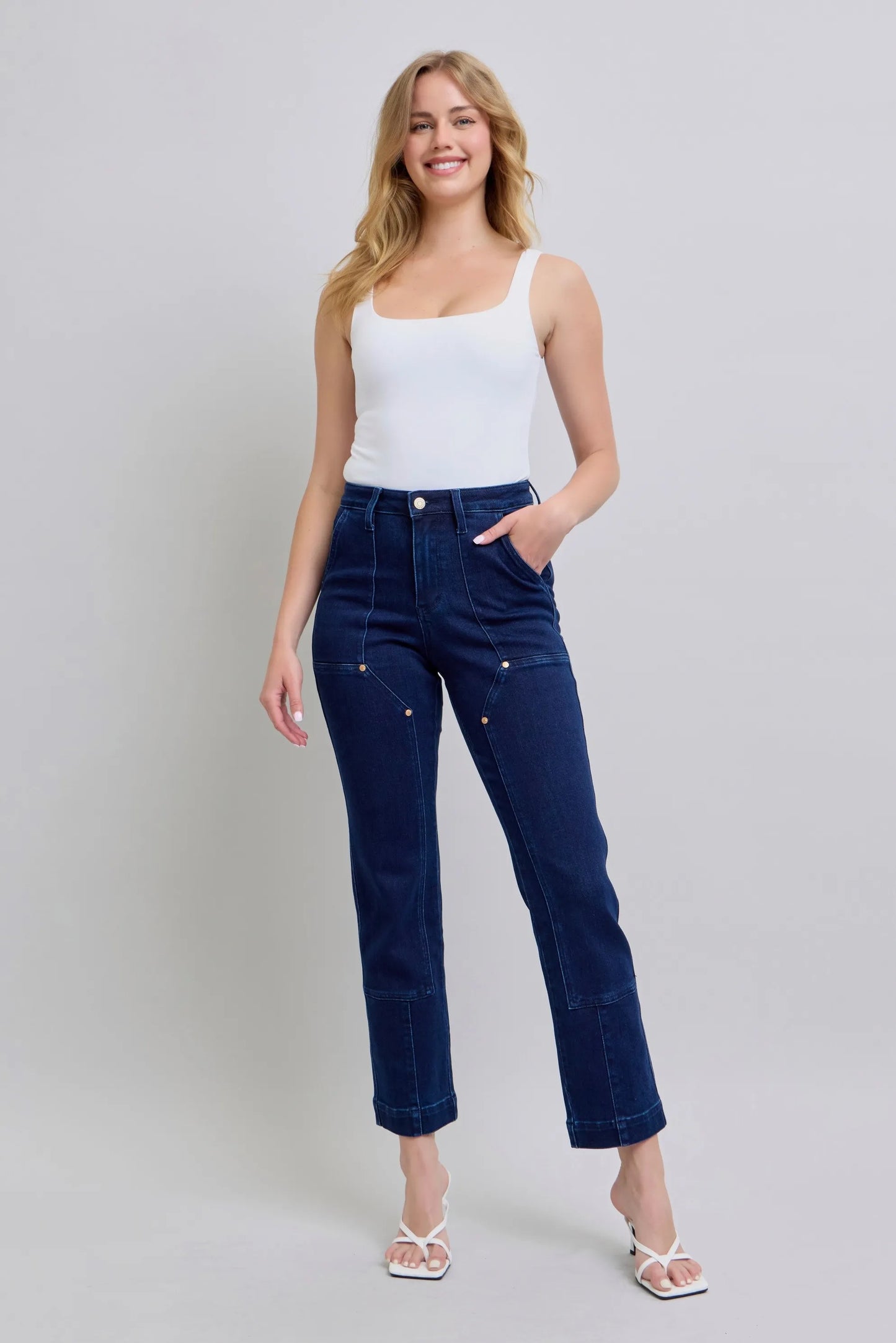 Judy Blue Full Size Hw Work Wear Knee Patch Straight Jeans Plus Size - PBNJ FASHIONS