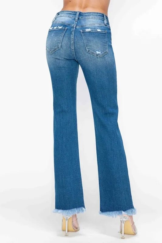 bytos Full Size Raw Hem Distressed Mid Rise Straight Jeans - PBNJ FASHIONS