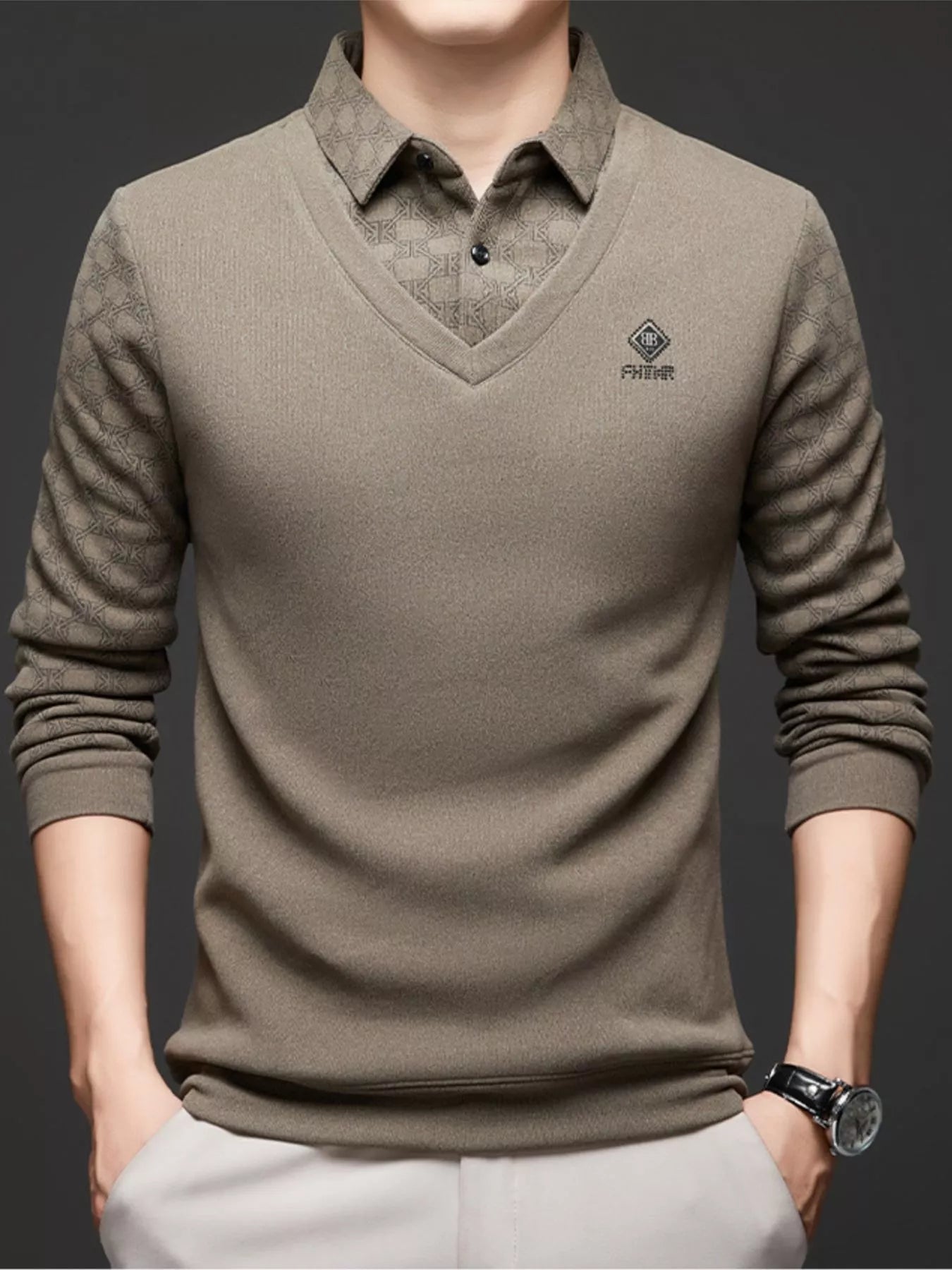 Men's Plus Size Collared Neck Long Sleeve Polo - PBNJ FASHIONS