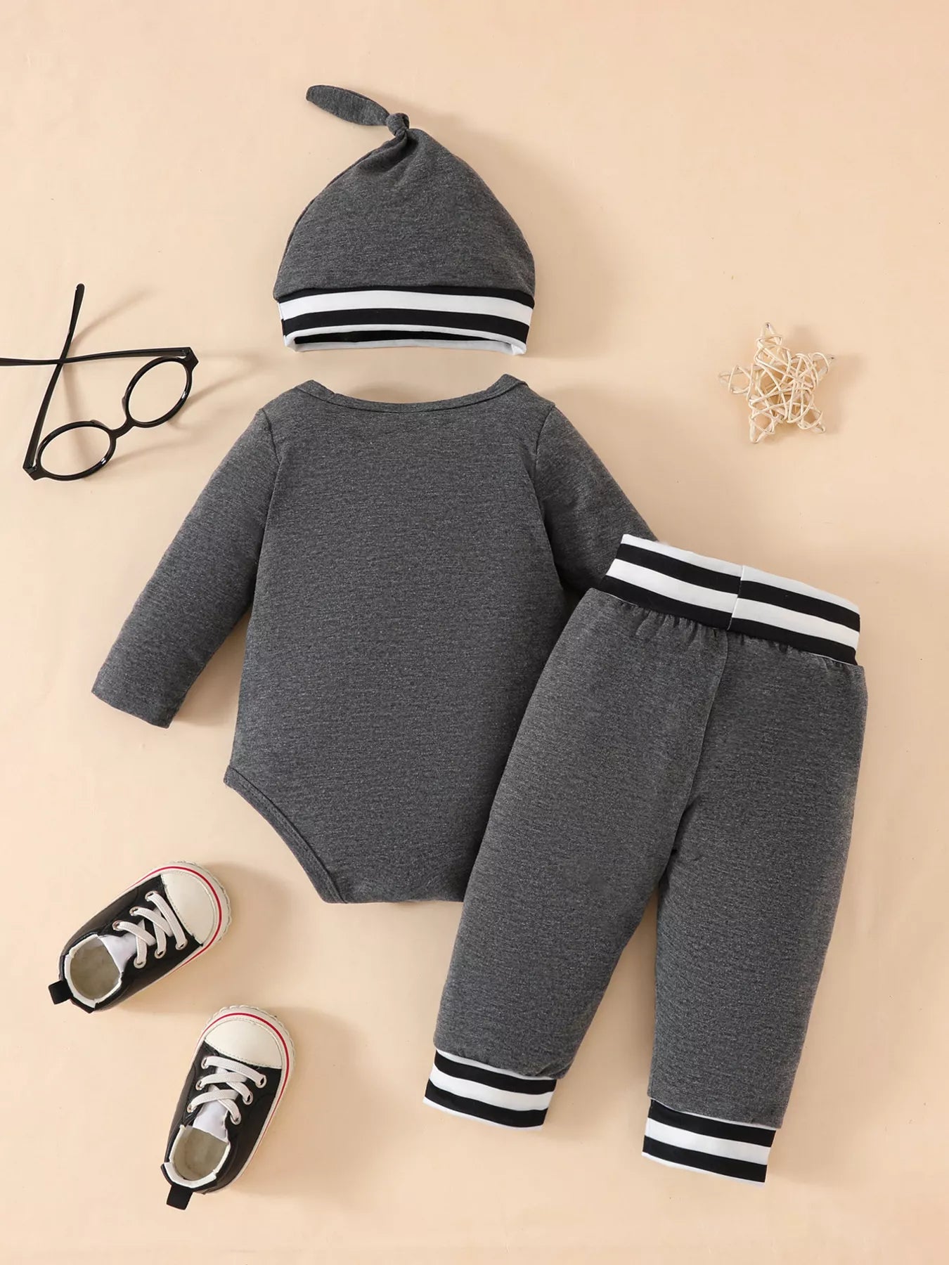 Children's Letter Bodysuit & Pants & Hat Set - PBNJ FASHIONS
