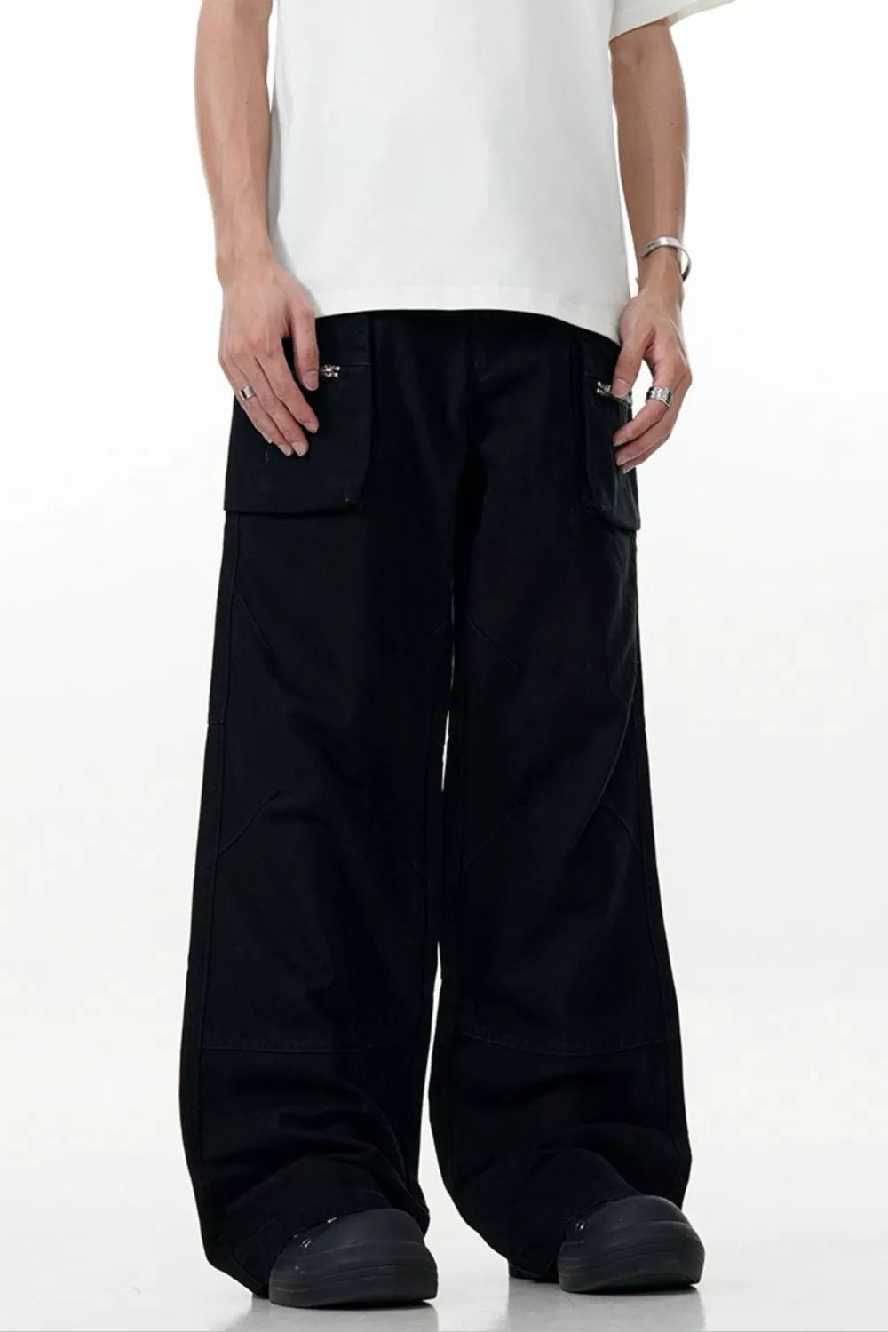 Men's Wide Leg Cargo Pants with Pocketed Style, Polyester-Spandex Blend, Machine Washable - PBNJ FASHIONS