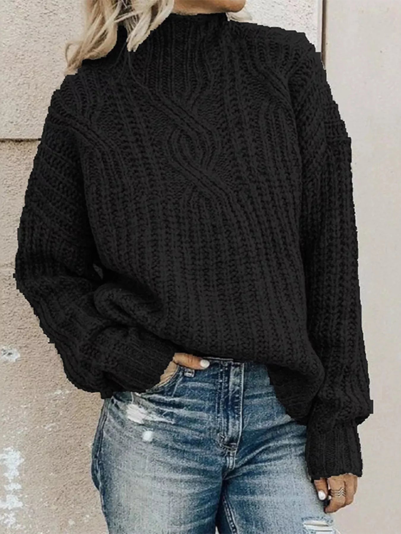 Full Size Turtleneck Long Sleeve Sweater Plus Size - PBNJ FASHIONS
