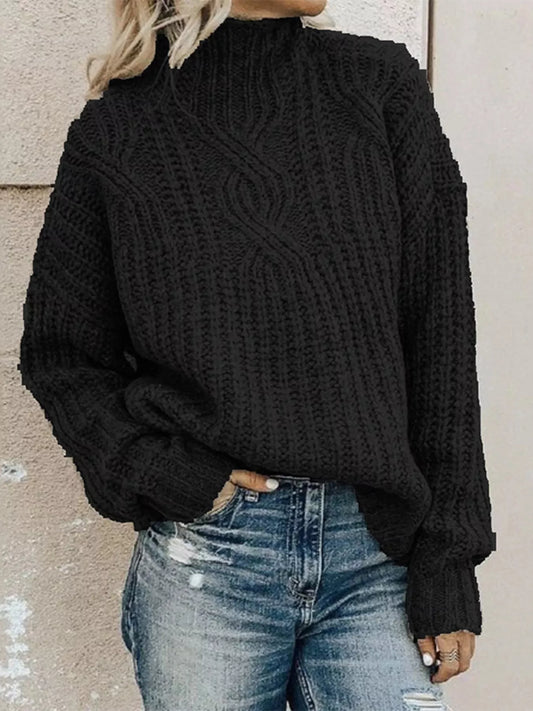 Full Size Turtleneck Long Sleeve Sweater Plus Size - PBNJ FASHIONS