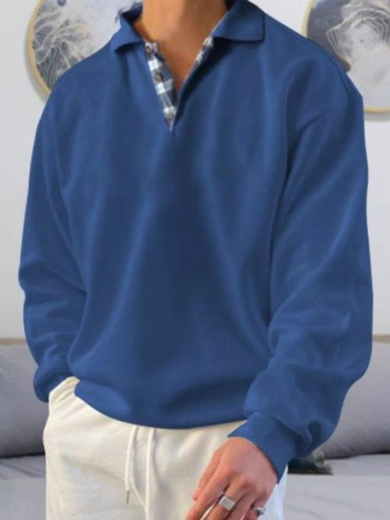 Men's Plus Size Casual Polo Collar Long Sleeve Top - PBNJ FASHIONS