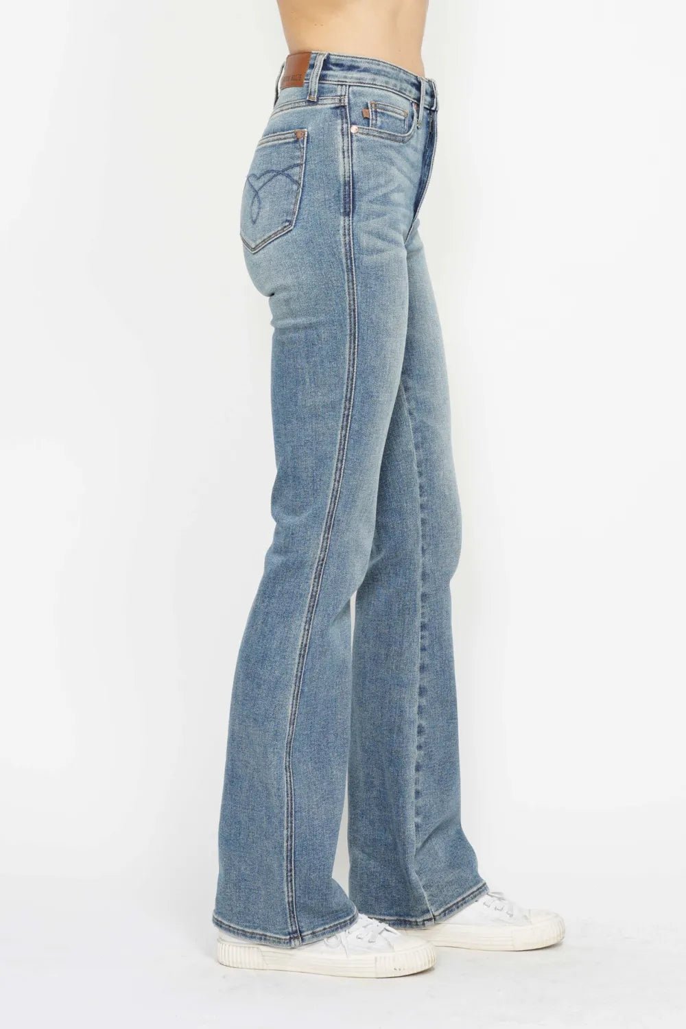 Judy Blue Full Size Tummy Control Back Embroidered Pocketed Bootcut Jeans Plus Size - PBNJ FASHIONS