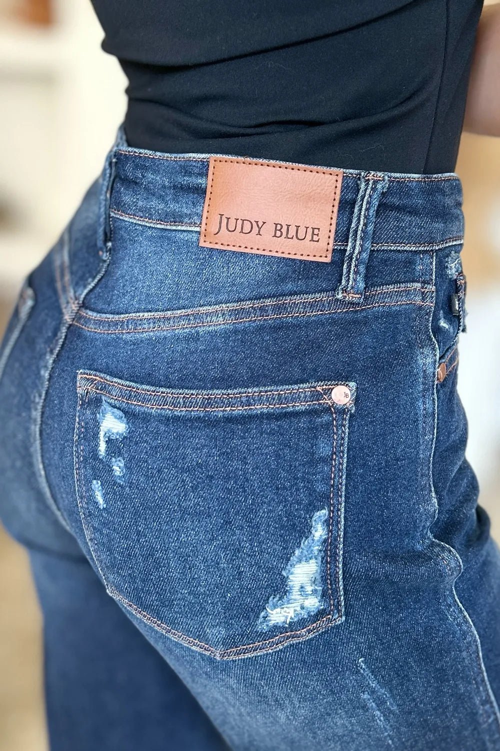 Judy Blue Full Size High Waist Rigid Magic Heavy Destroy Straight Jeans - PBNJ FASHIONS