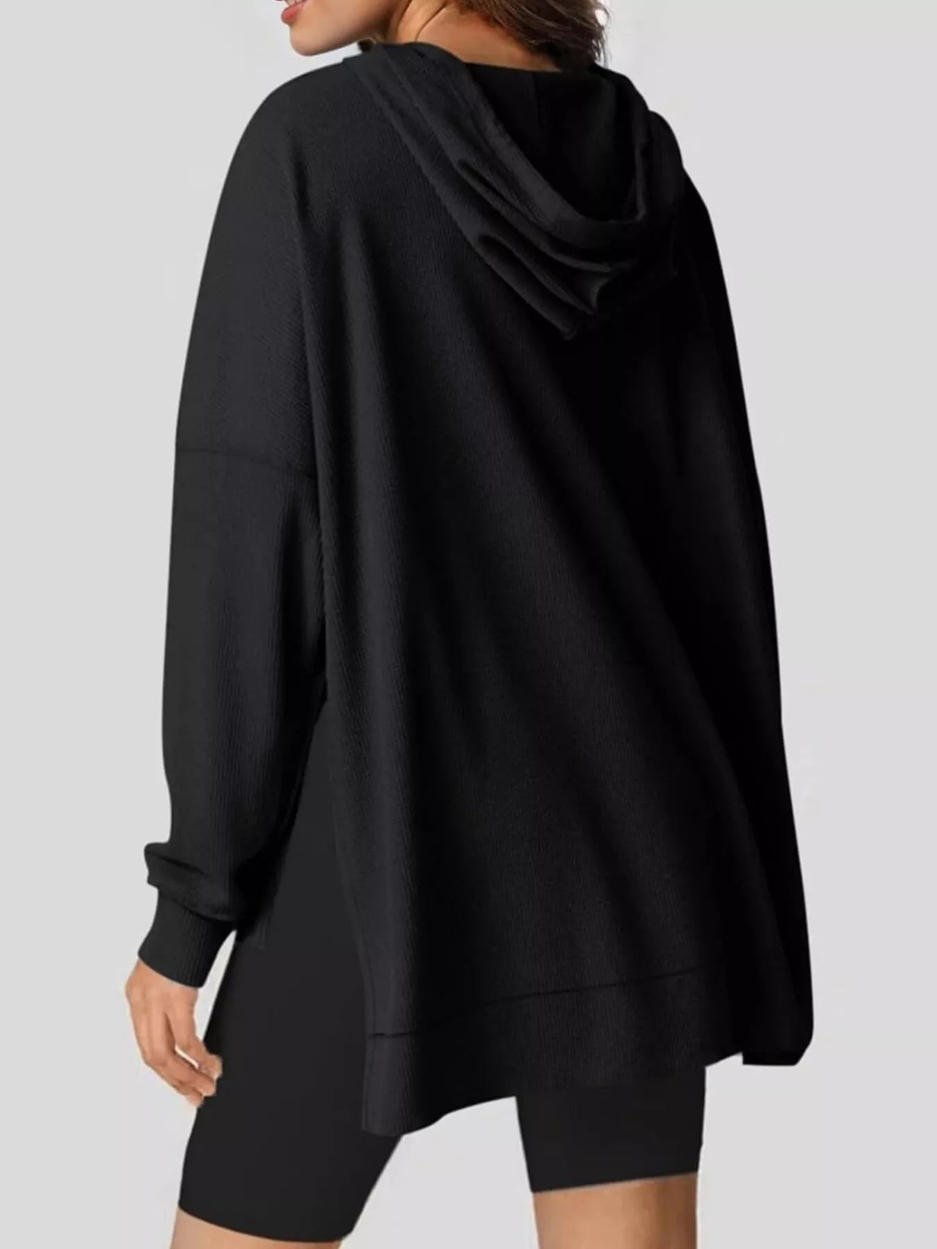 Oversized Drawstring Side Slit Hoodie - PBNJ FASHIONS