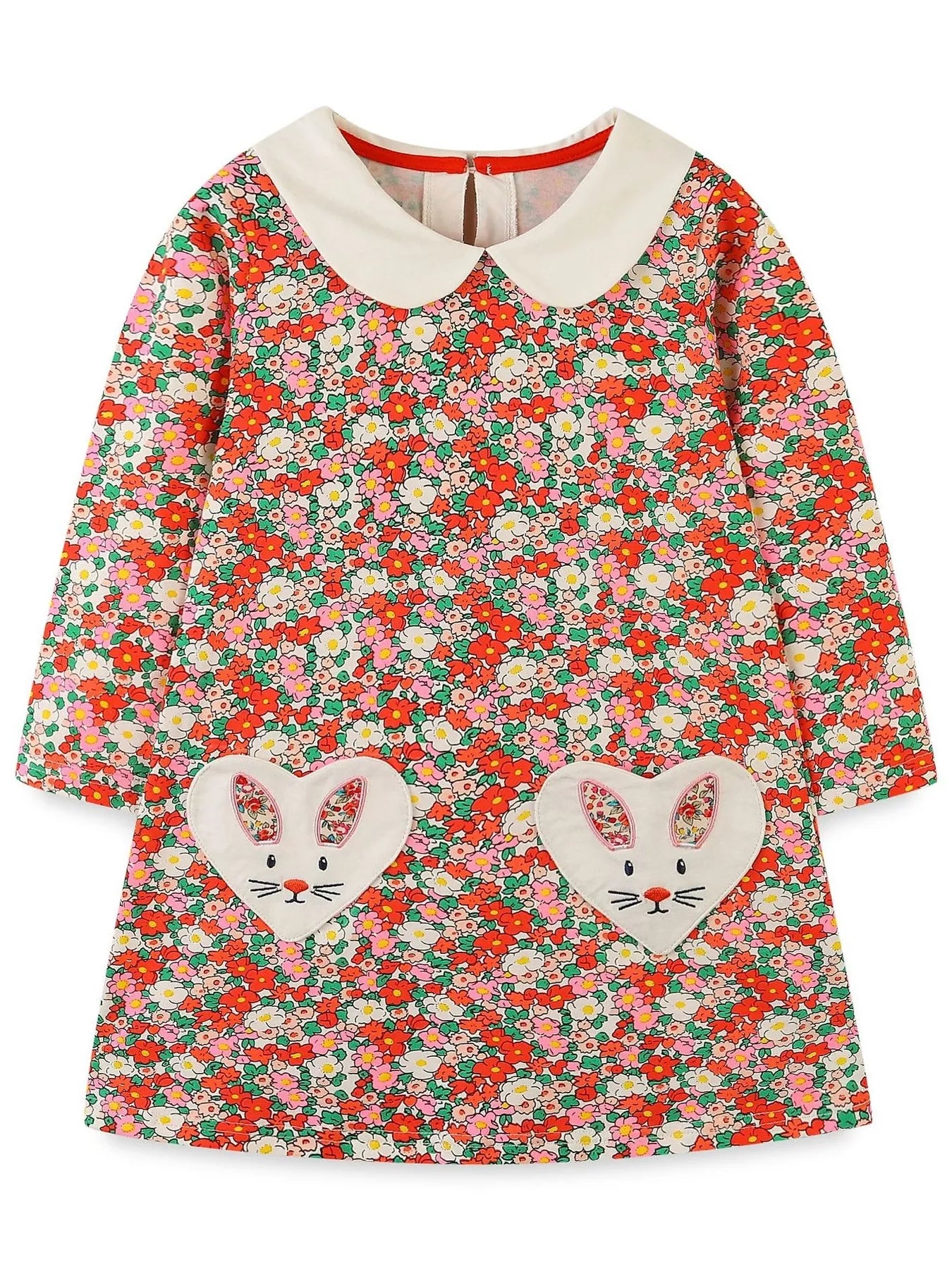 Children's Floral Print Long Sleeve Peter Pan Collar Dress - PBNJ FASHIONS