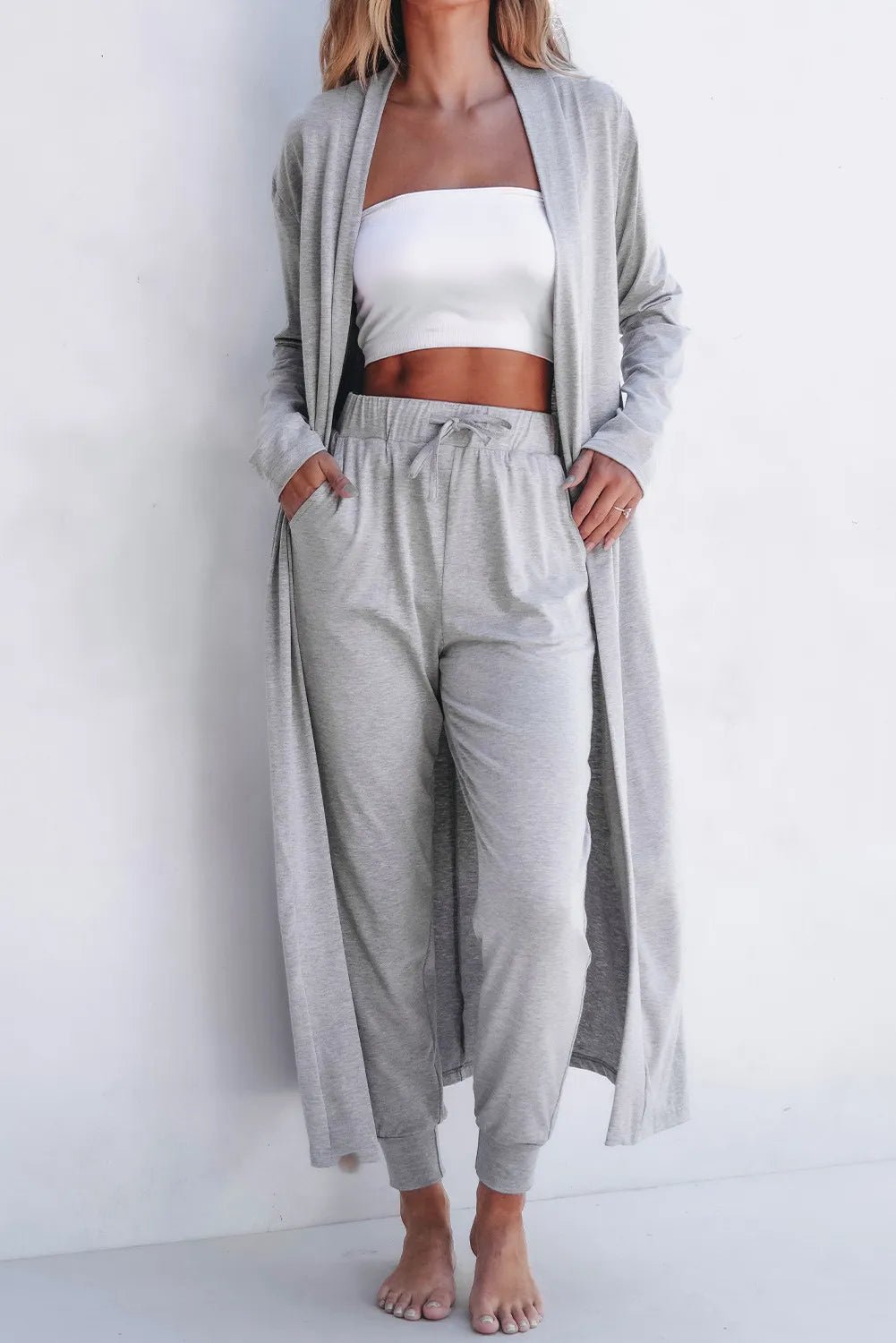 Open Front Long Sleeve Cardigan and Pants Lounge Set - PBNJ FASHIONS