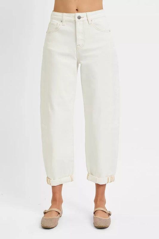 RISEN Full Size High Rise Barrel Cropped Jeans Plus Size - PBNJ FASHIONS