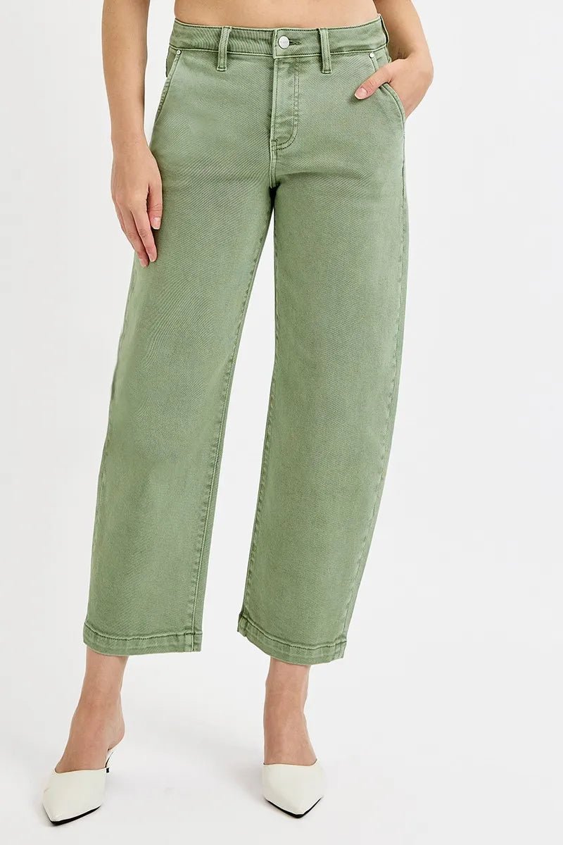 RISEN Full Size Tummy Control High Rise Crop Barrel Jeans Plus Size - PBNJ FASHIONS