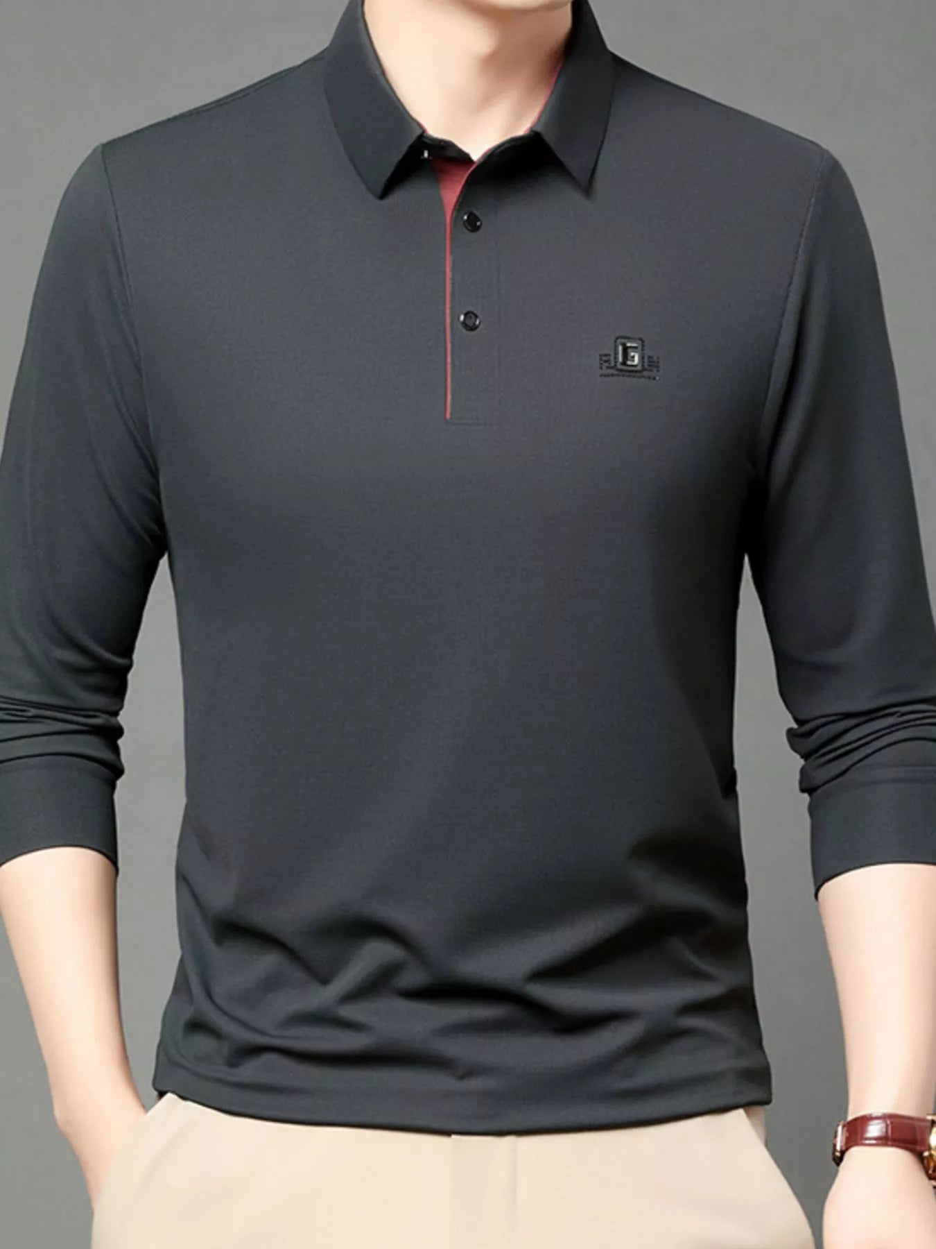 Men's Plus Size Button Detail Long Sleeve Polo - PBNJ FASHIONS