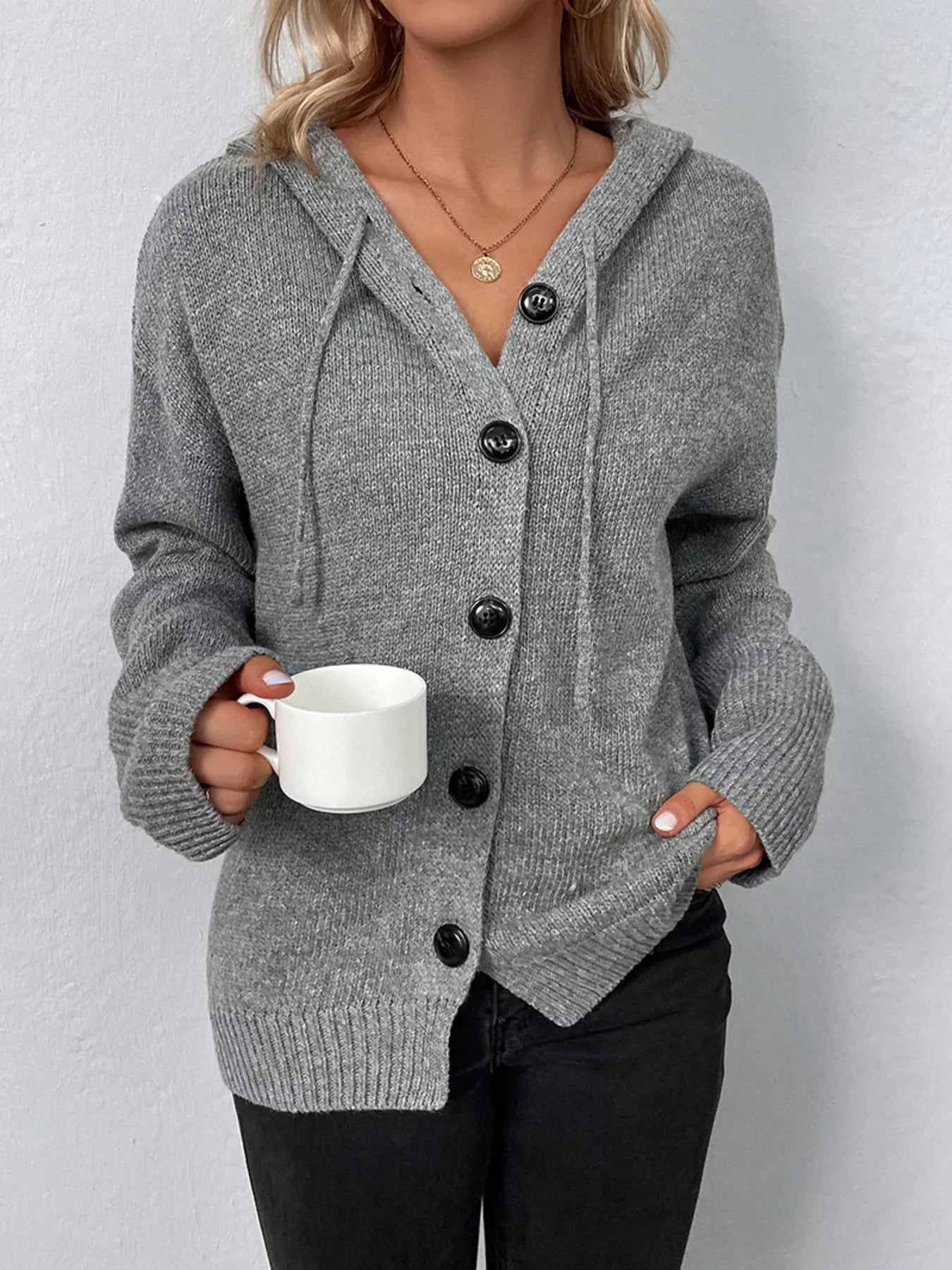 Full Size Cozy Knit Hooded Button - Down Cardigan Plus Size - PBNJ FASHIONS