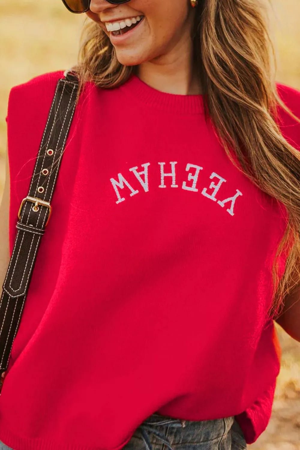 Letter Embroidered Sleeveless Knit Sweater Vest - PBNJ FASHIONS