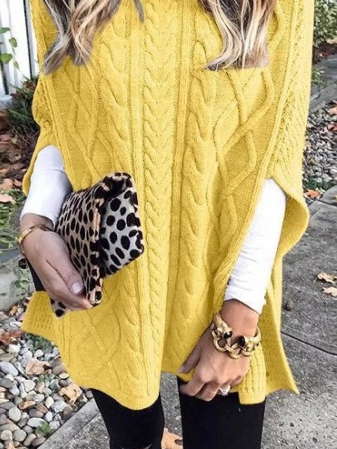 Chunky Cable Knit Turtleneck Poncho Cover Up - PBNJ FASHIONS