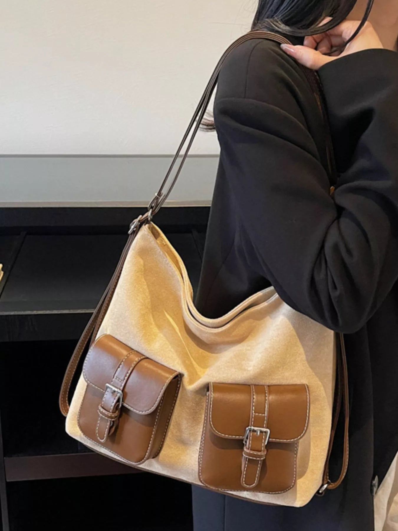 Buckle Pocket Shoulder Handbag - PBNJ FASHIONS