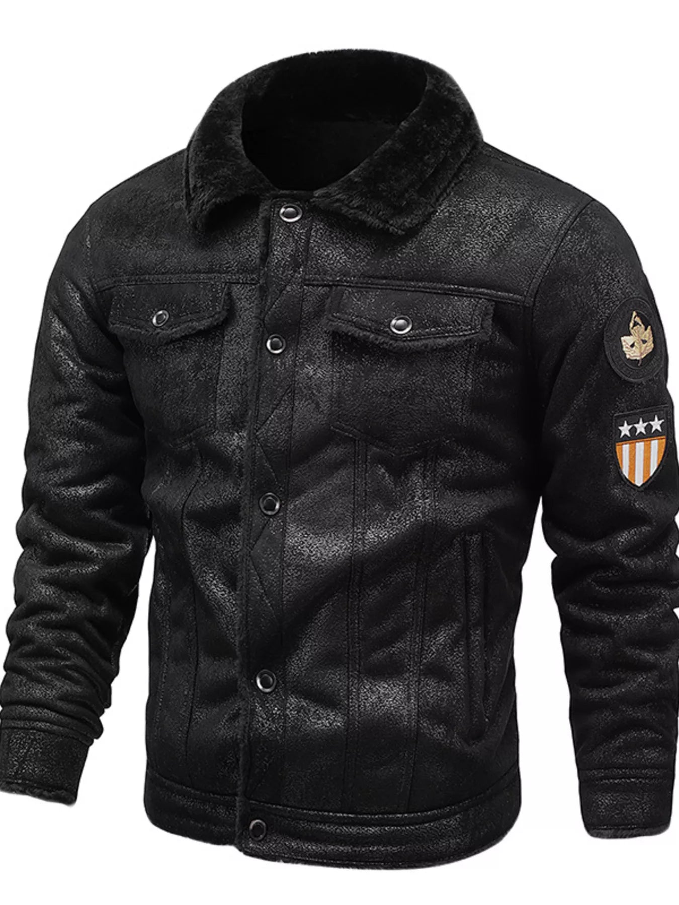 Men's Plus Size Snap Down Fur Collar Jacket - PBNJ FASHIONS