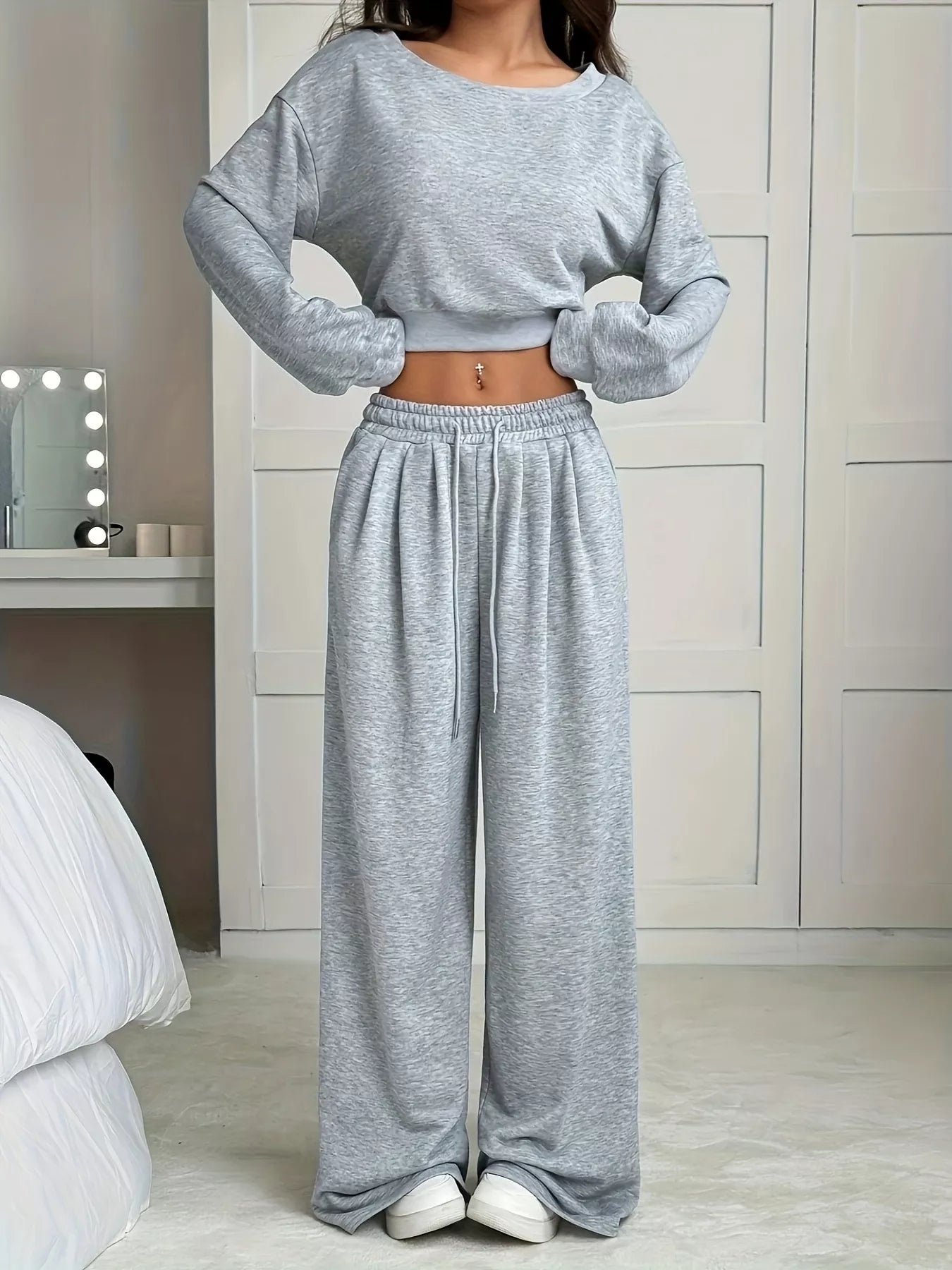 Full Size Boat Neck Crop Top & Wide Leg Pants Set Plus Size - PBNJ FASHIONS