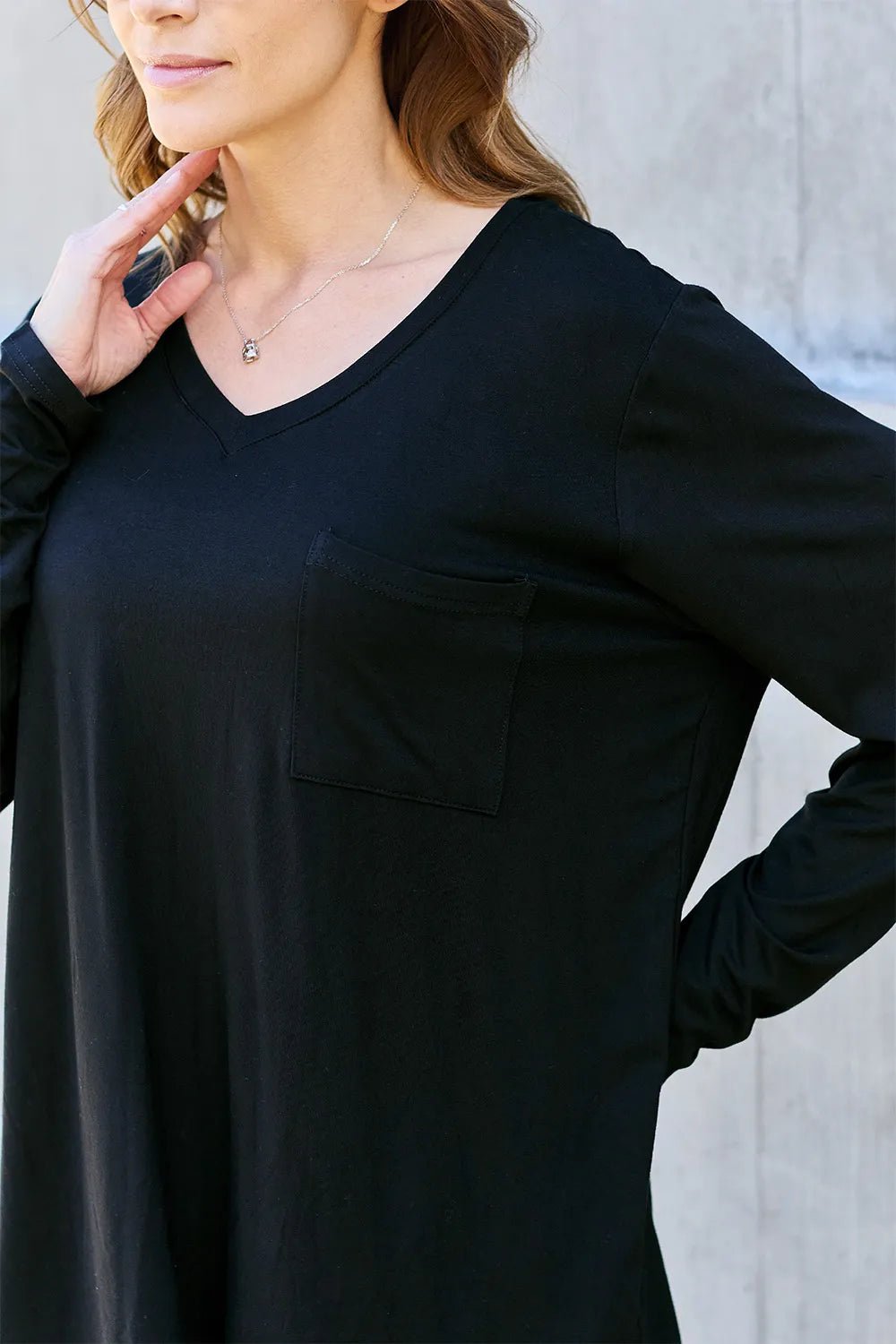 Basic Bae Full Size V - Neck Long Sleeve Top - PBNJ FASHIONS
