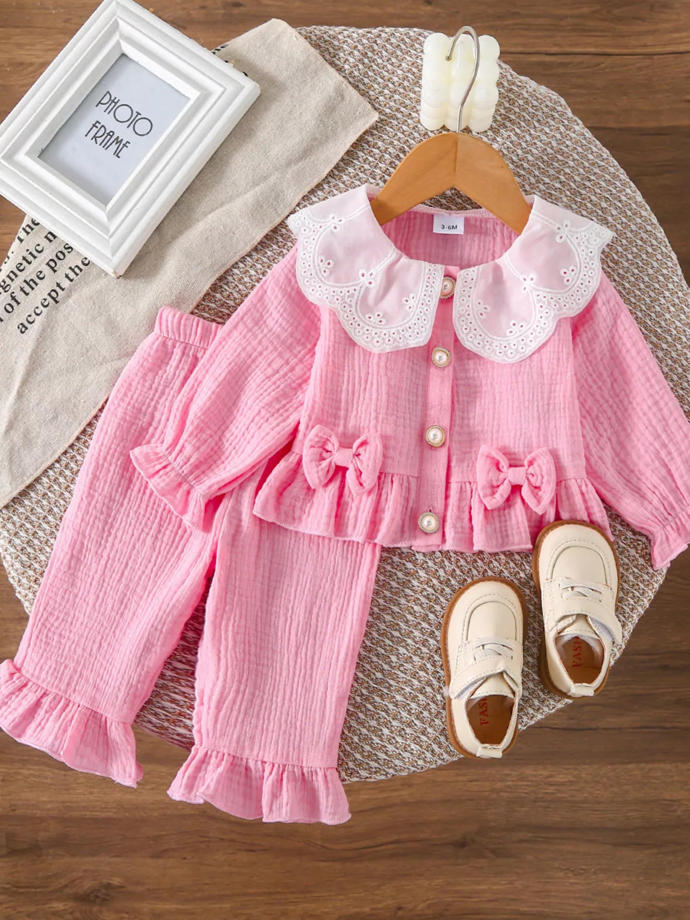 Children's Ruffle Trim Bow Decor Baby Set - PBNJ FASHIONS