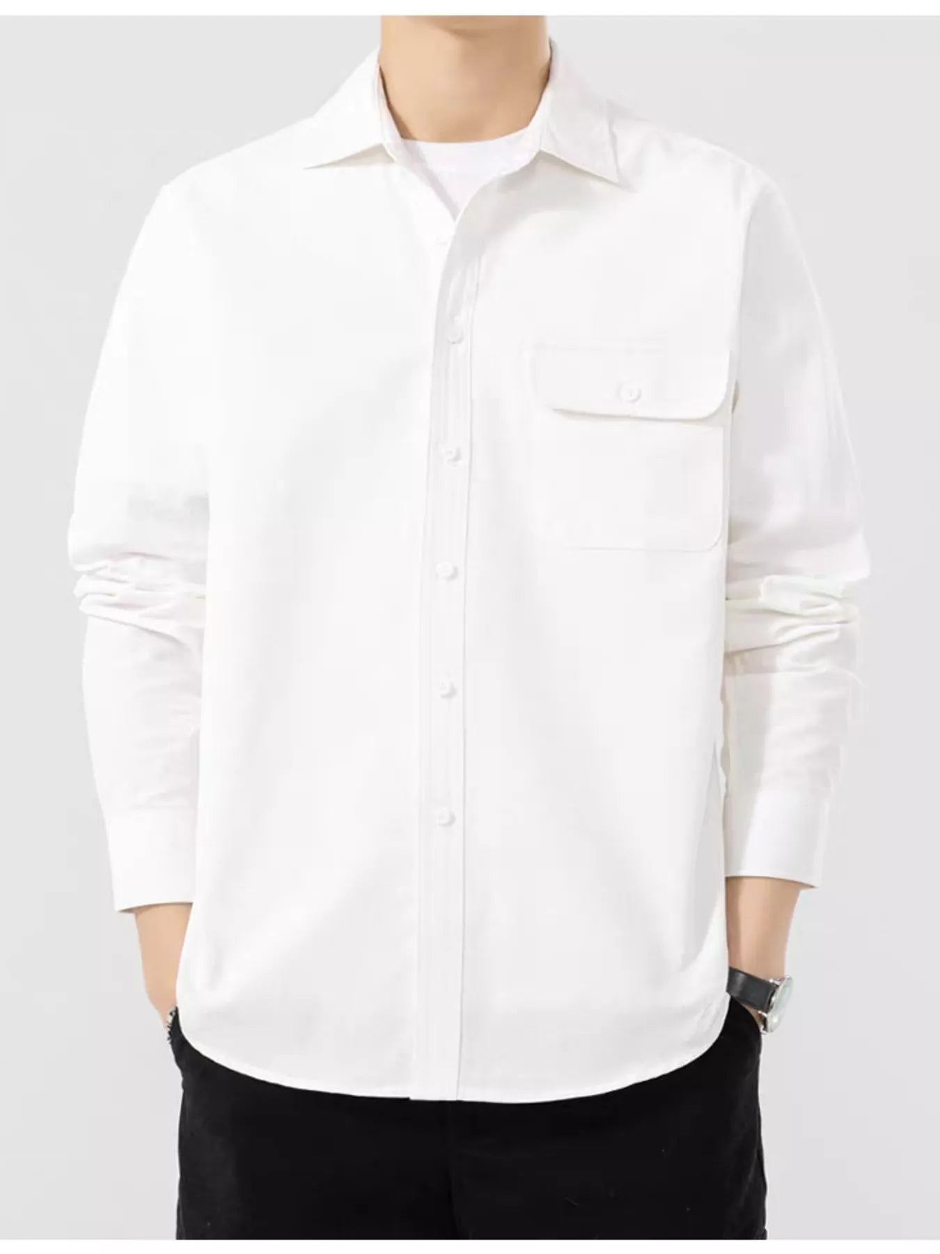 Men's Plus Size Casual Solid Color Long Sleeve Shirt - PBNJ FASHIONS