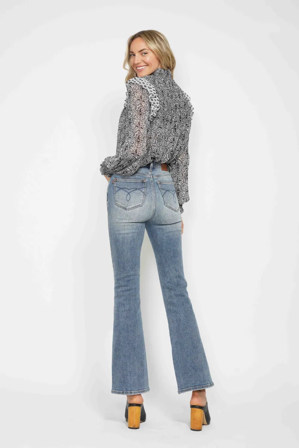 Judy Blue Full Size Tummy Control Back Embroidered Pocketed Bootcut Jeans Plus Size - PBNJ FASHIONS