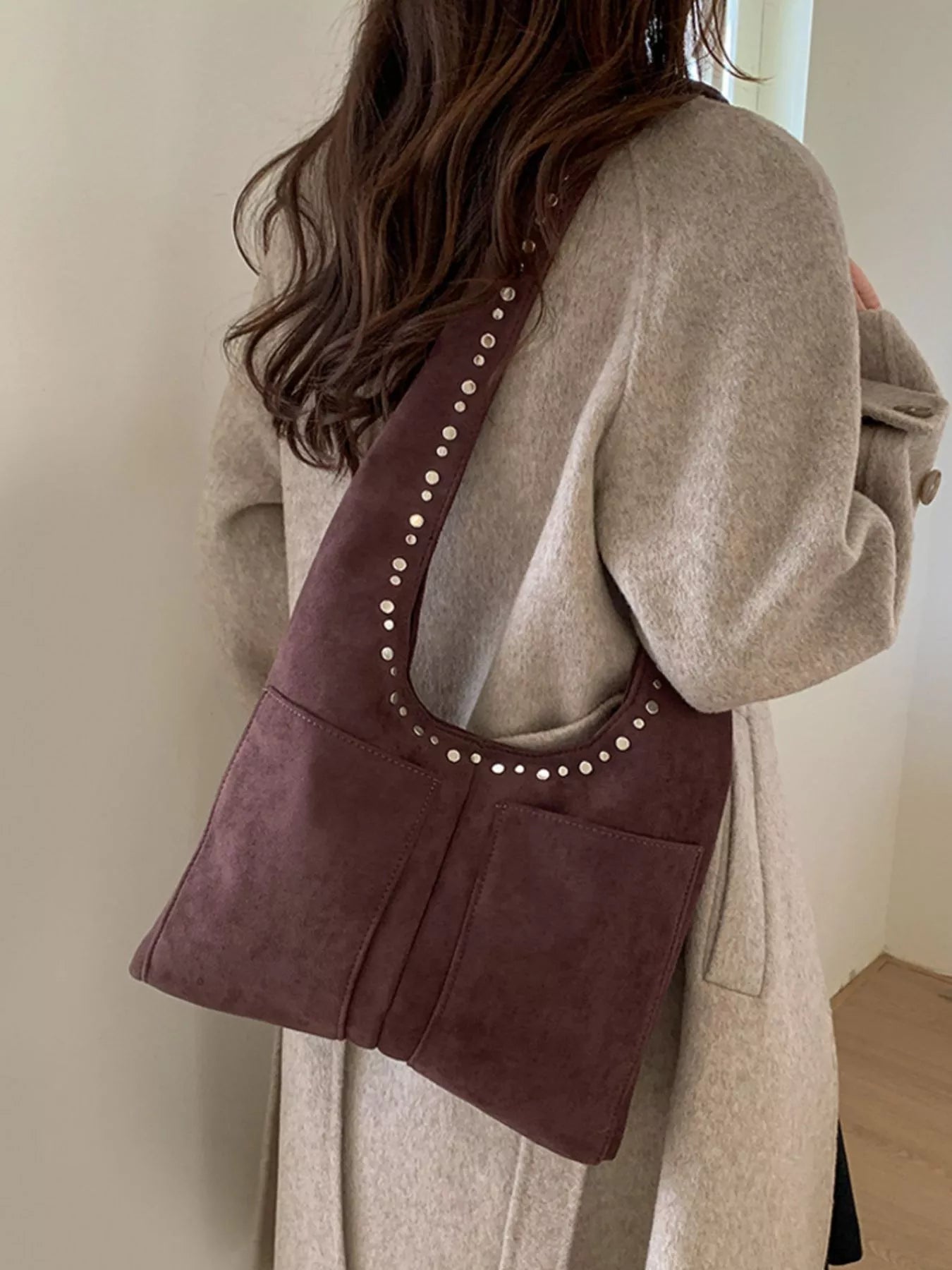Studded Suede Shoulder Bag - PBNJ FASHIONS