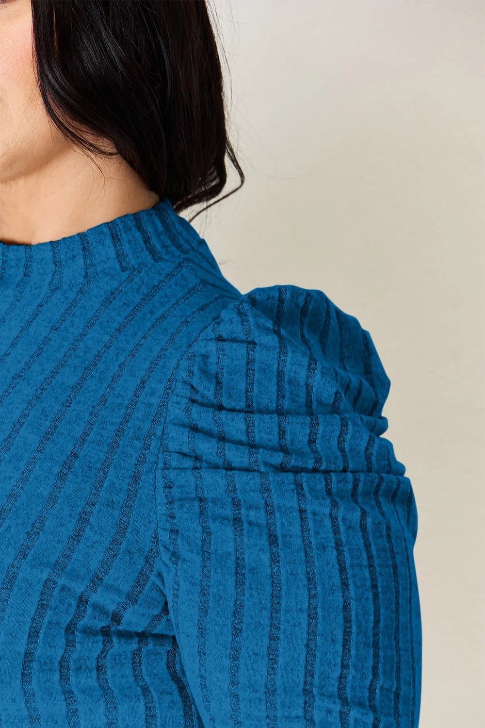 Basic Bae Full Size Ribbed Mock Neck Puff Sleeve T-Shirt - PBNJ FASHIONS