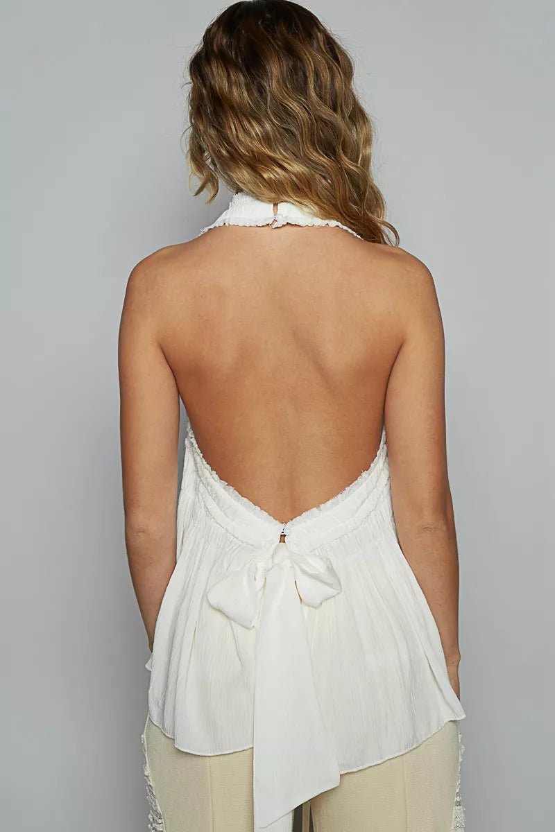 POL Backless Halter Sleeveless Top with Smocking Shirring Detail - PBNJ FASHIONS
