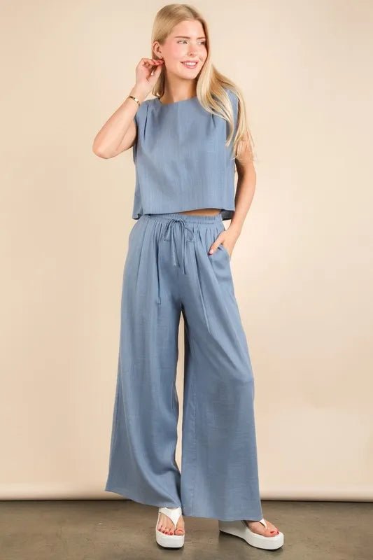 VERY J Solid Woven Top & Pants Set - PBNJ FASHIONS