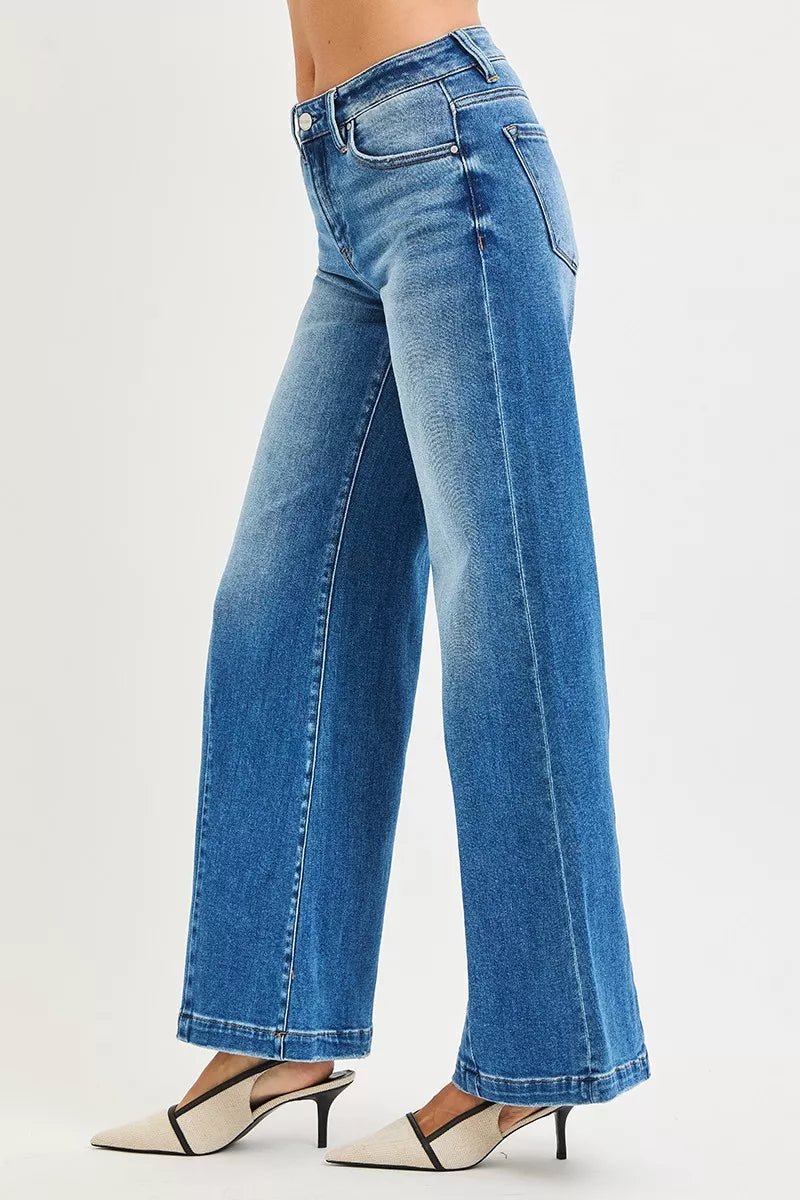 RISEN Full Size Mid Rise Wide Leg Jeans with Flared Look Plus Size - PBNJ FASHIONS