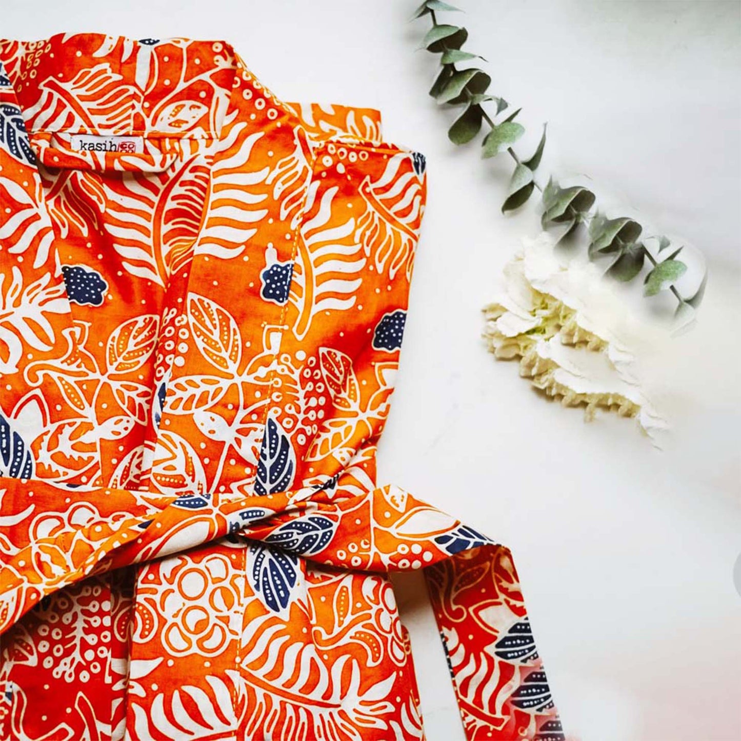 Handmade Batik Robe Kimono, Orange Carnelian, Hand Dyed, 100% Cotton, Clementine