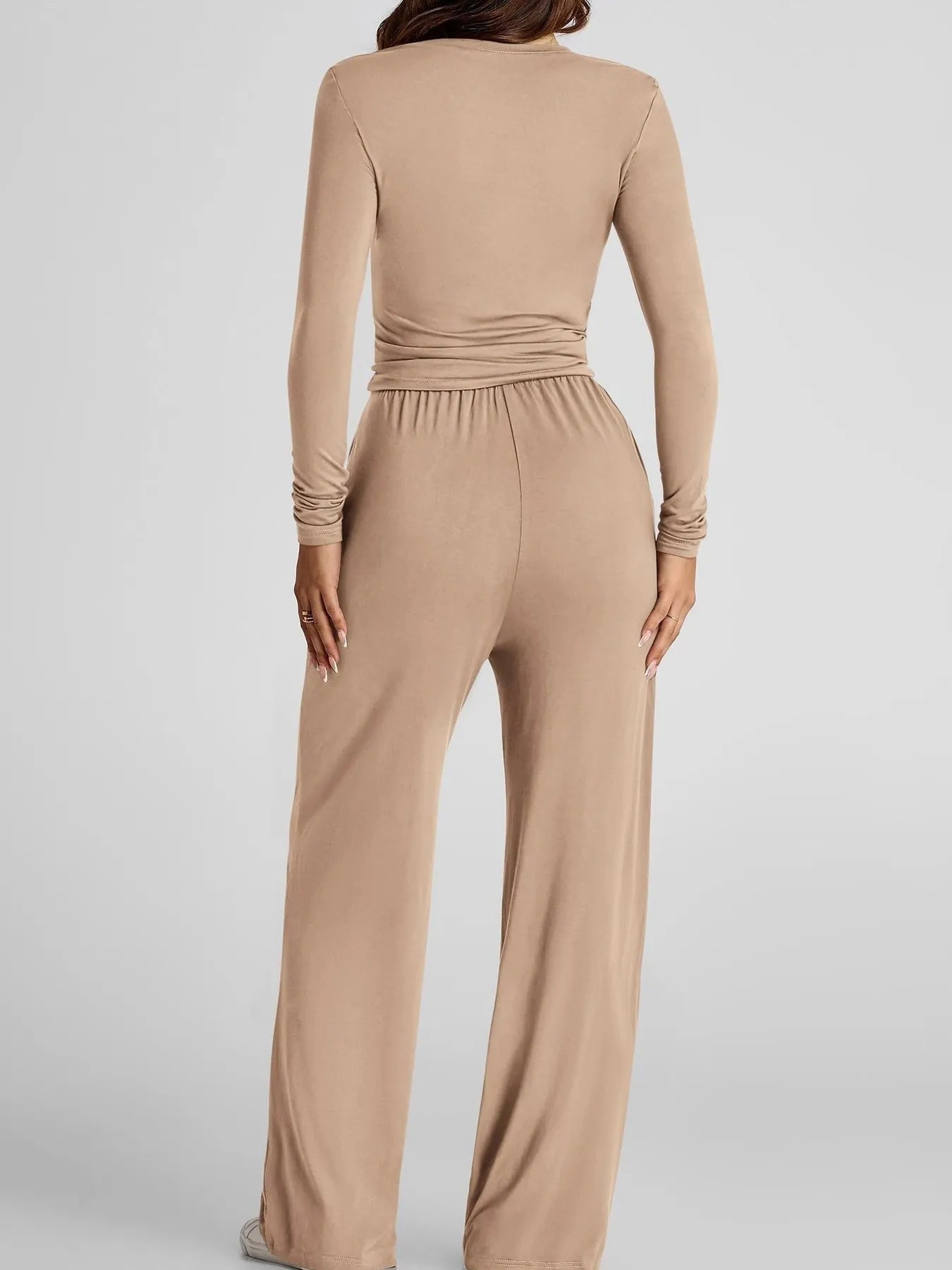 Round Neck Long Sleeve Top and Pants Set - PBNJ FASHIONS