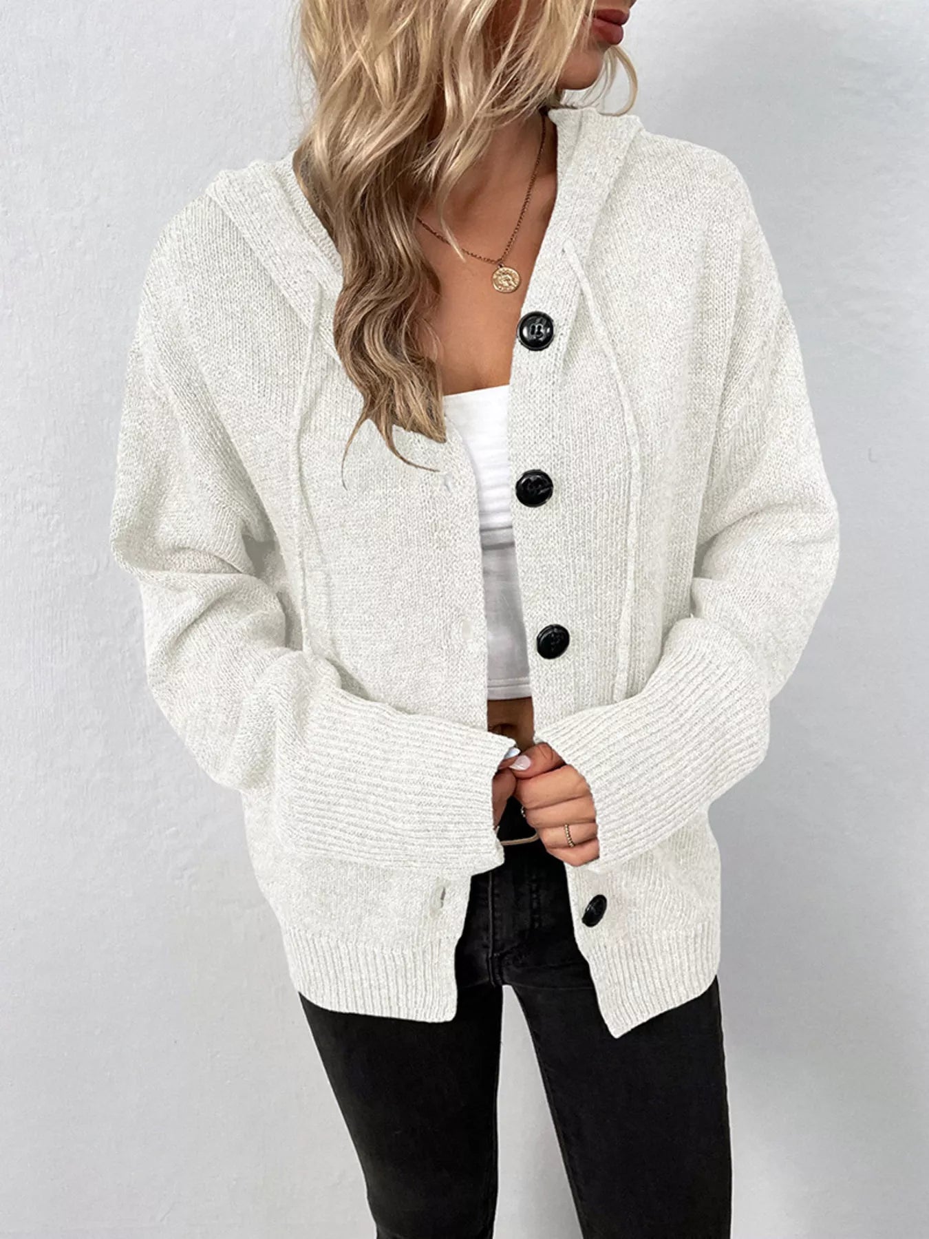 Full Size Cozy Knit Hooded Button - Down Cardigan Plus Size - PBNJ FASHIONS