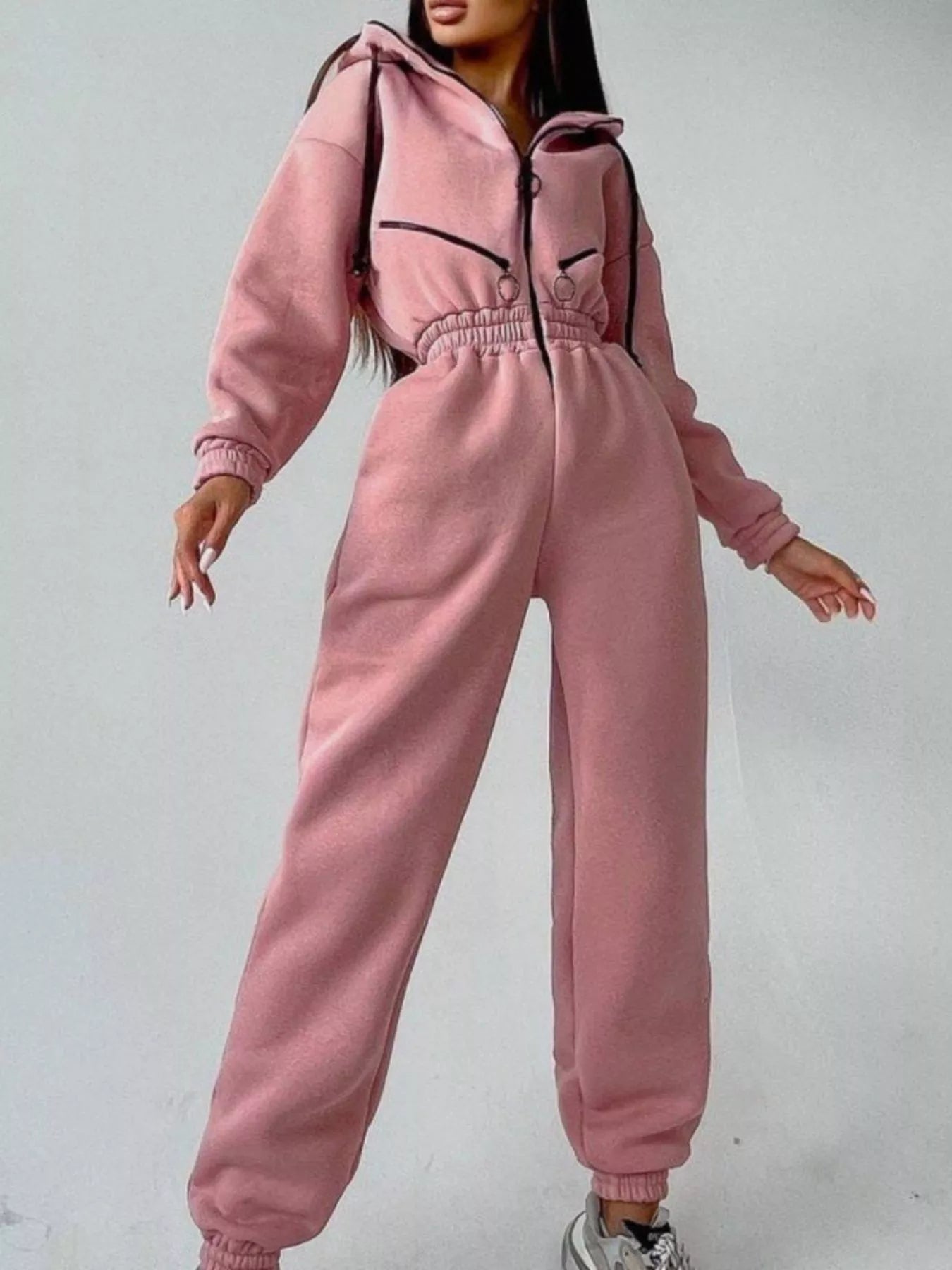 Hooded Zip - Up Long Sleeve Jumpsuit - PBNJ FASHIONS
