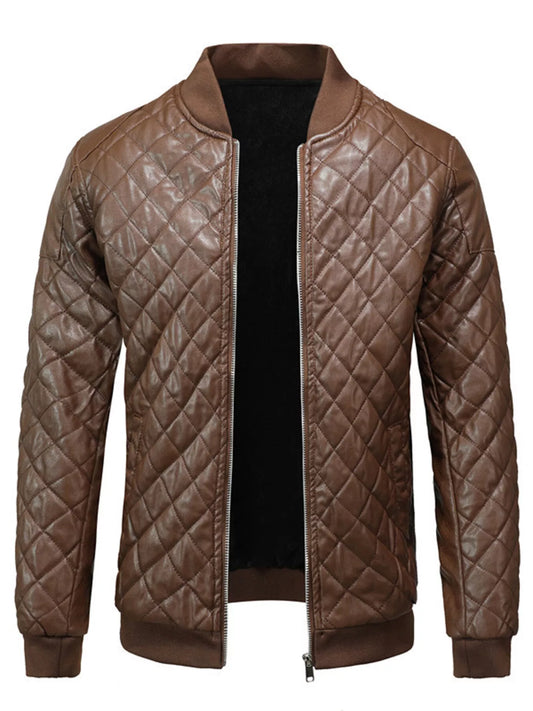 Men's Plus Size Quilted Faux Leather Bomber Jacket - PBNJ FASHIONS