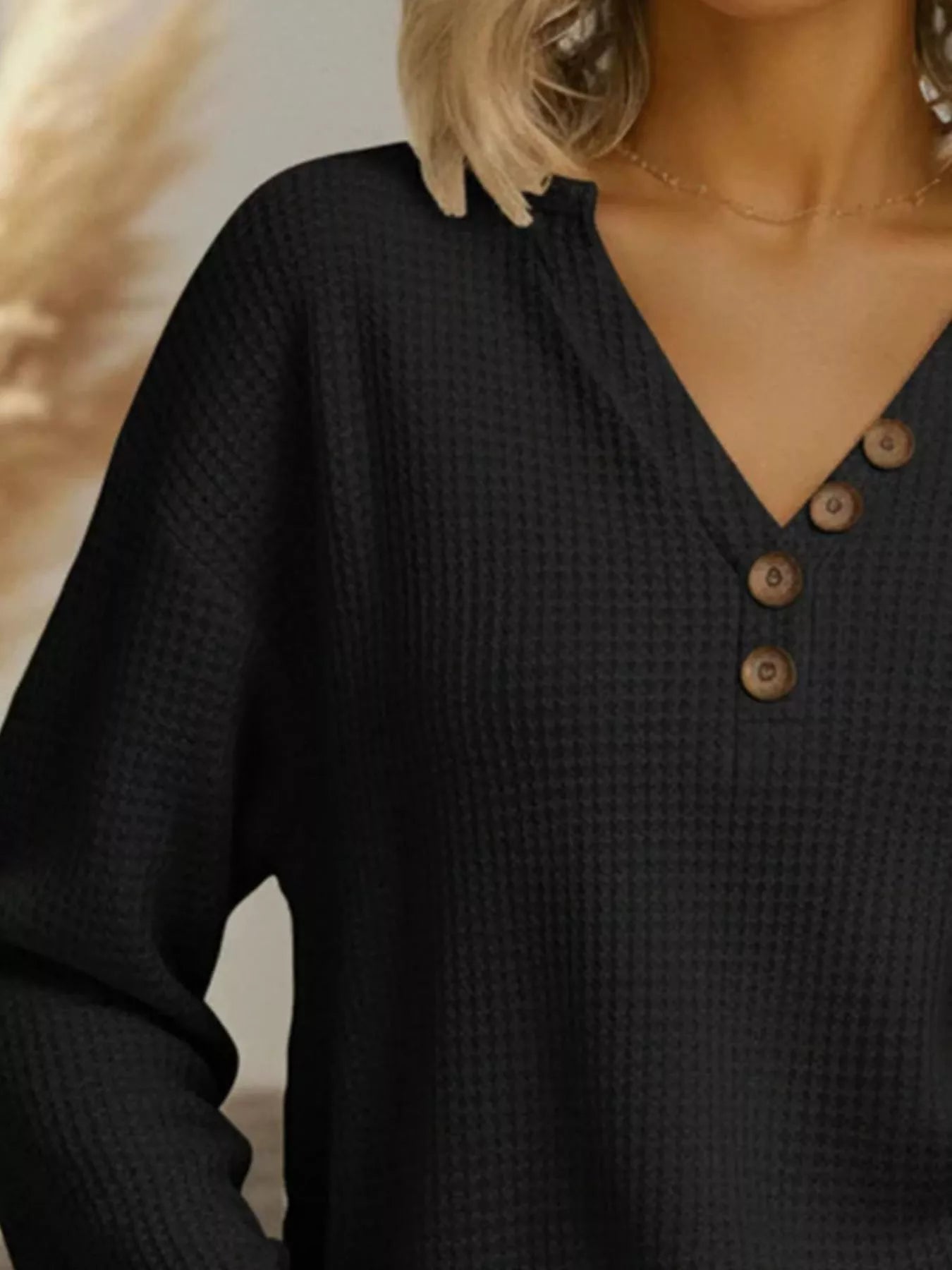 Full Size Casual Waffle Knit Long Sleeve T-Shirt Plus Size - PBNJ FASHIONS